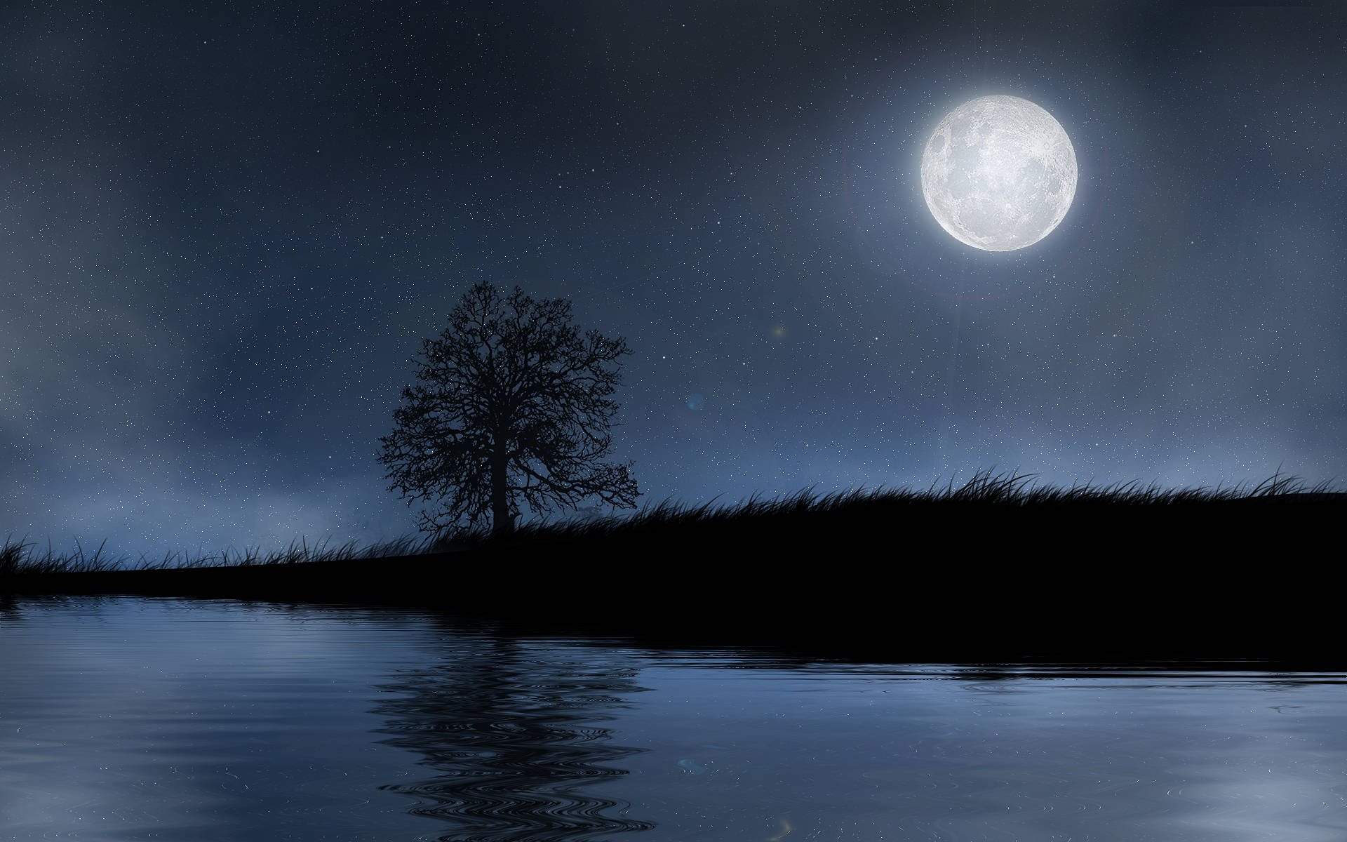 foggy moon night sky, full moon, starry night sky, Full HD Desktop Wallpaper