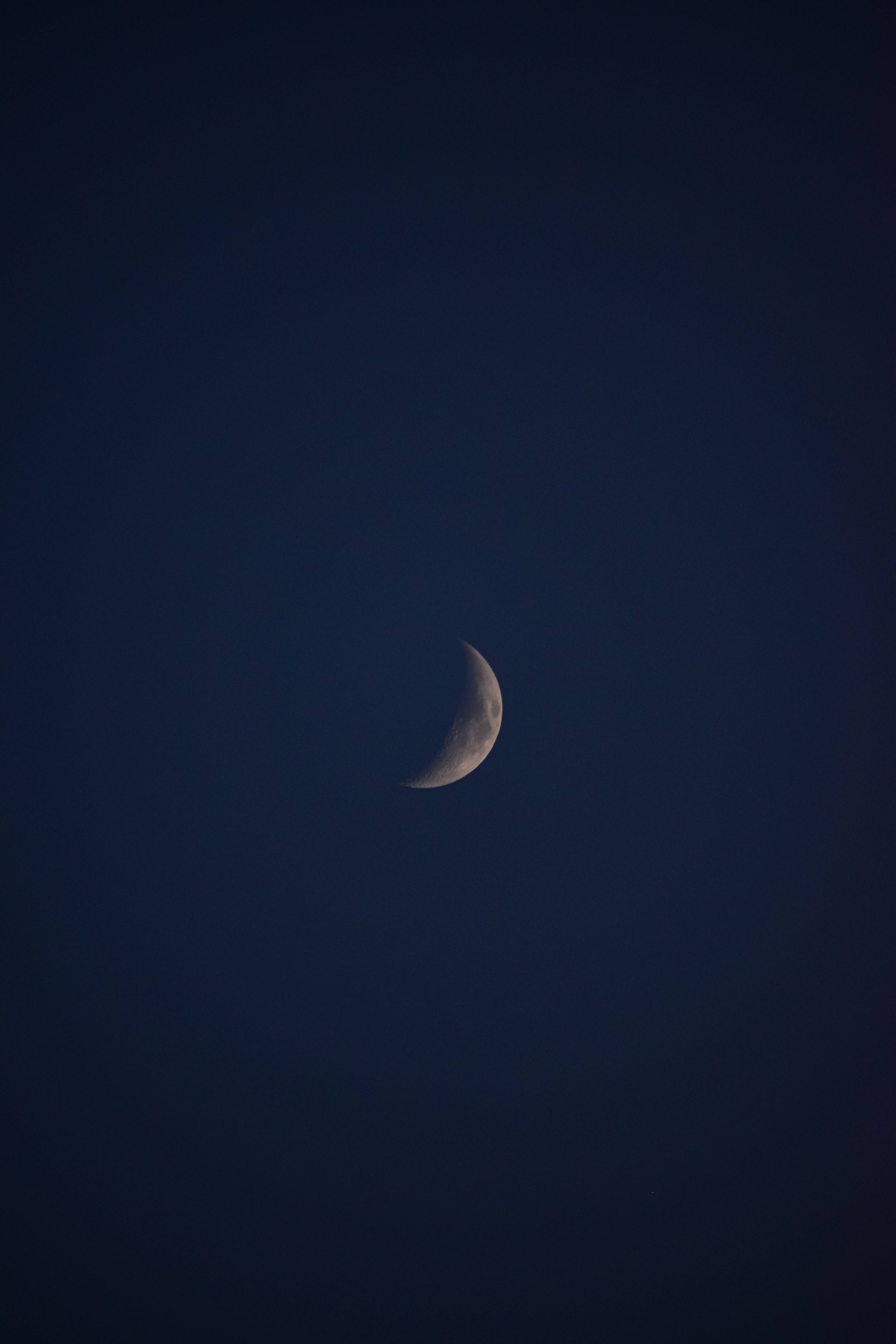 waxing crescent moon, galaxy, deep indigo night sky, 5K Phone Wallpaper