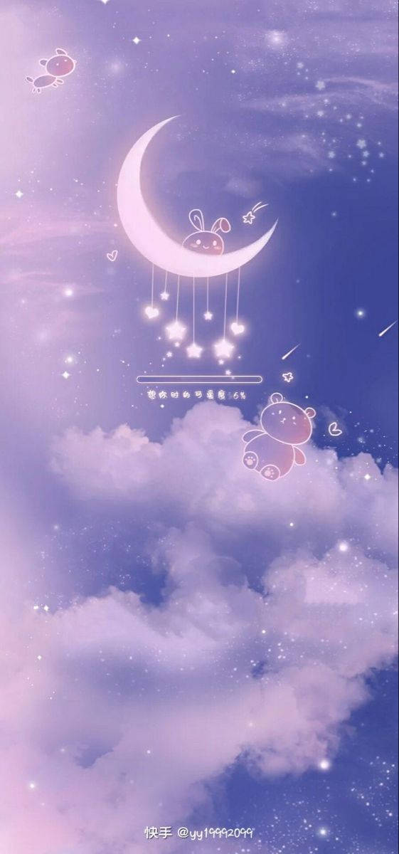 Crescent Moon, bunny ears, hanging stars, SD Phone Wallpaper
