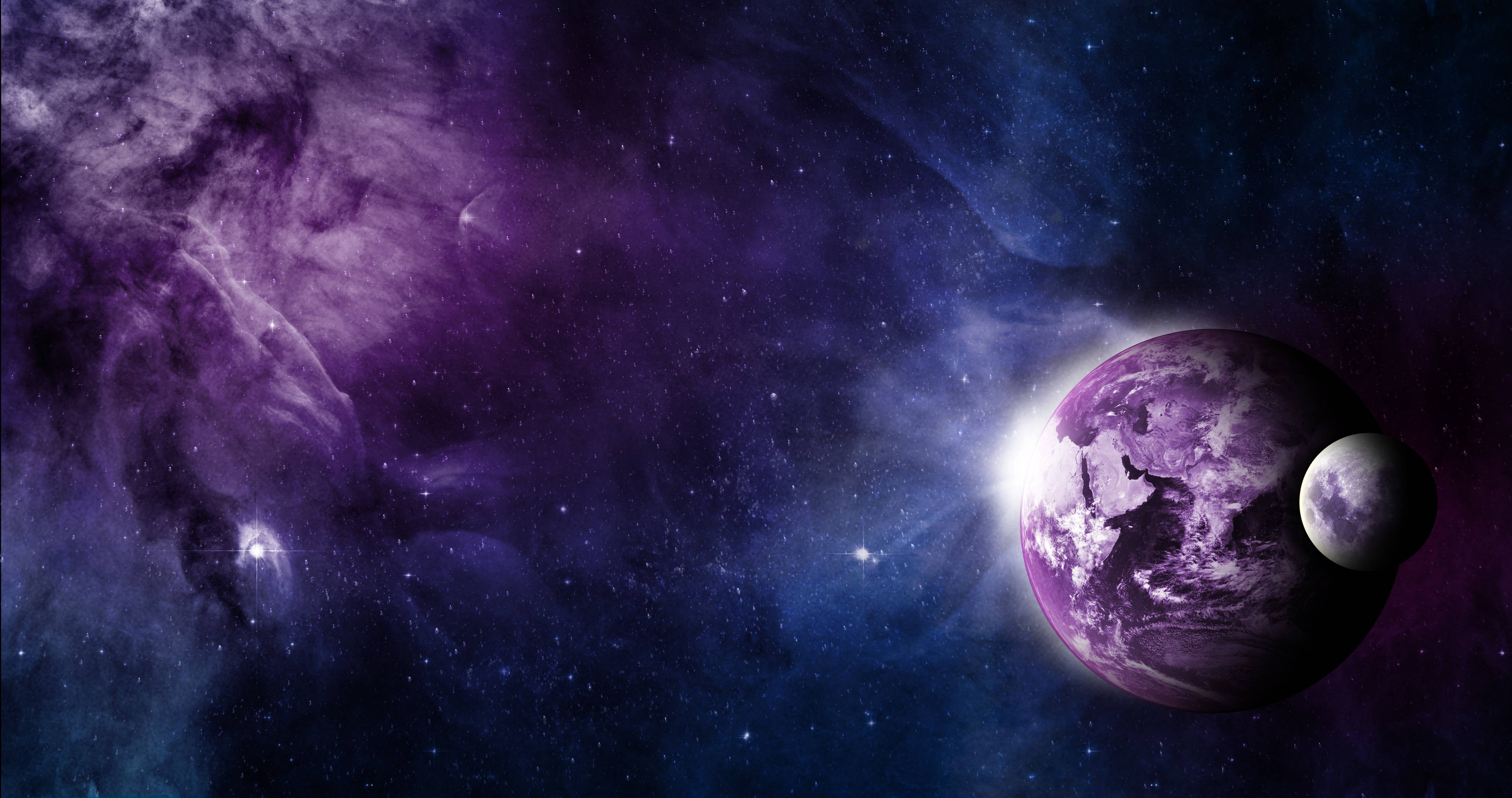 purple earth, vibrant purple nebula, glowing planet, 4K Desktop Wallpaper