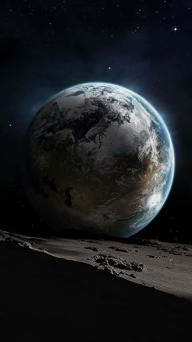 Moon, Earth, starry cosmic sky, SD Phone Wallpaper