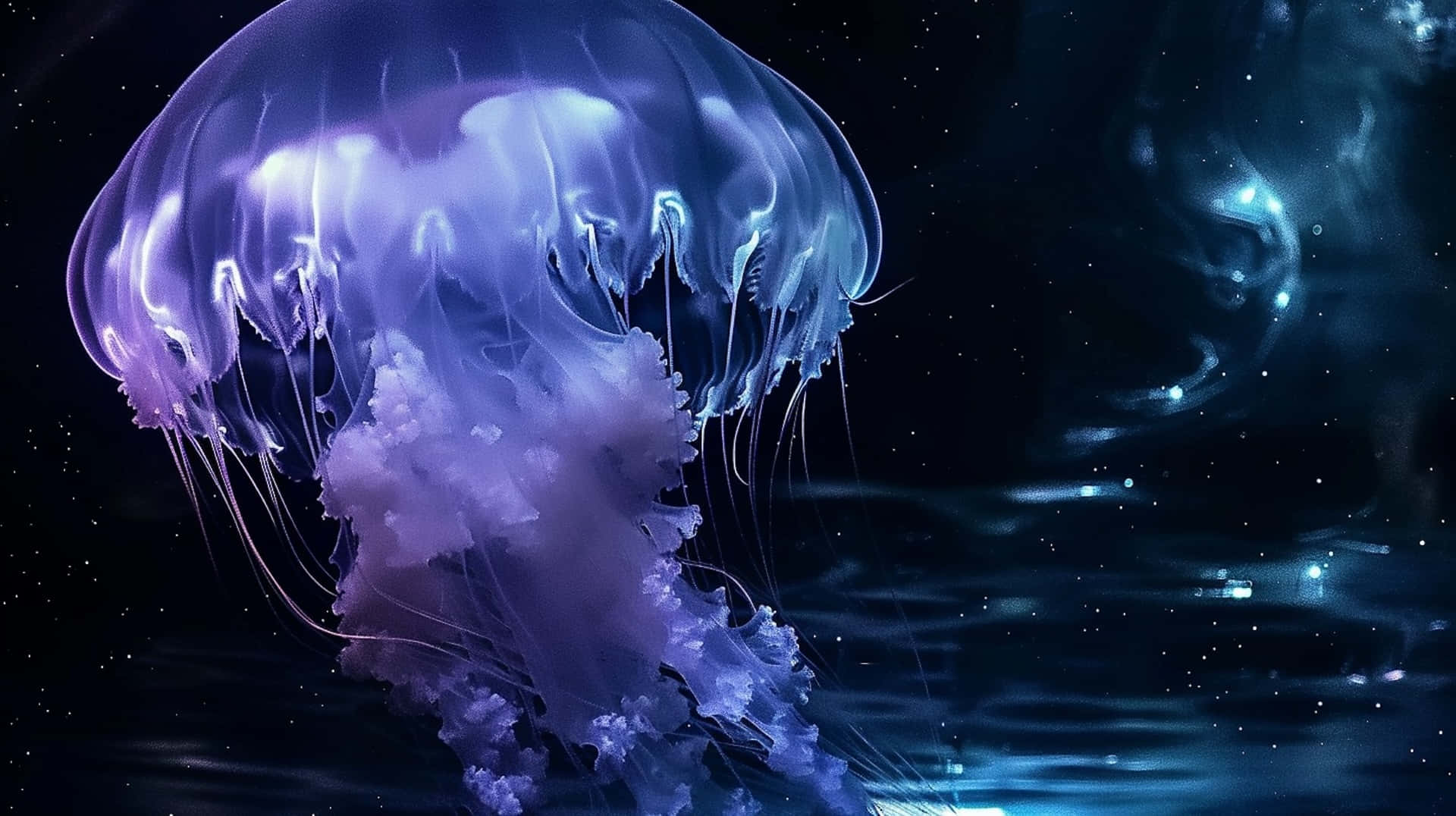 luminous moon jelly, glowing purple, dark cosmic waters, Full HD Desktop Wallpaper