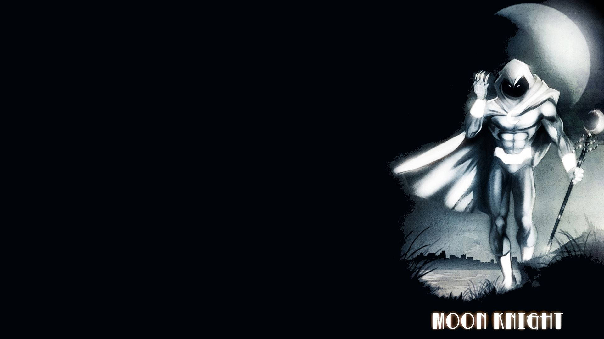 Moon Knight, crescent moon, monochrome comic book style, Full HD Desktop Wallpaper