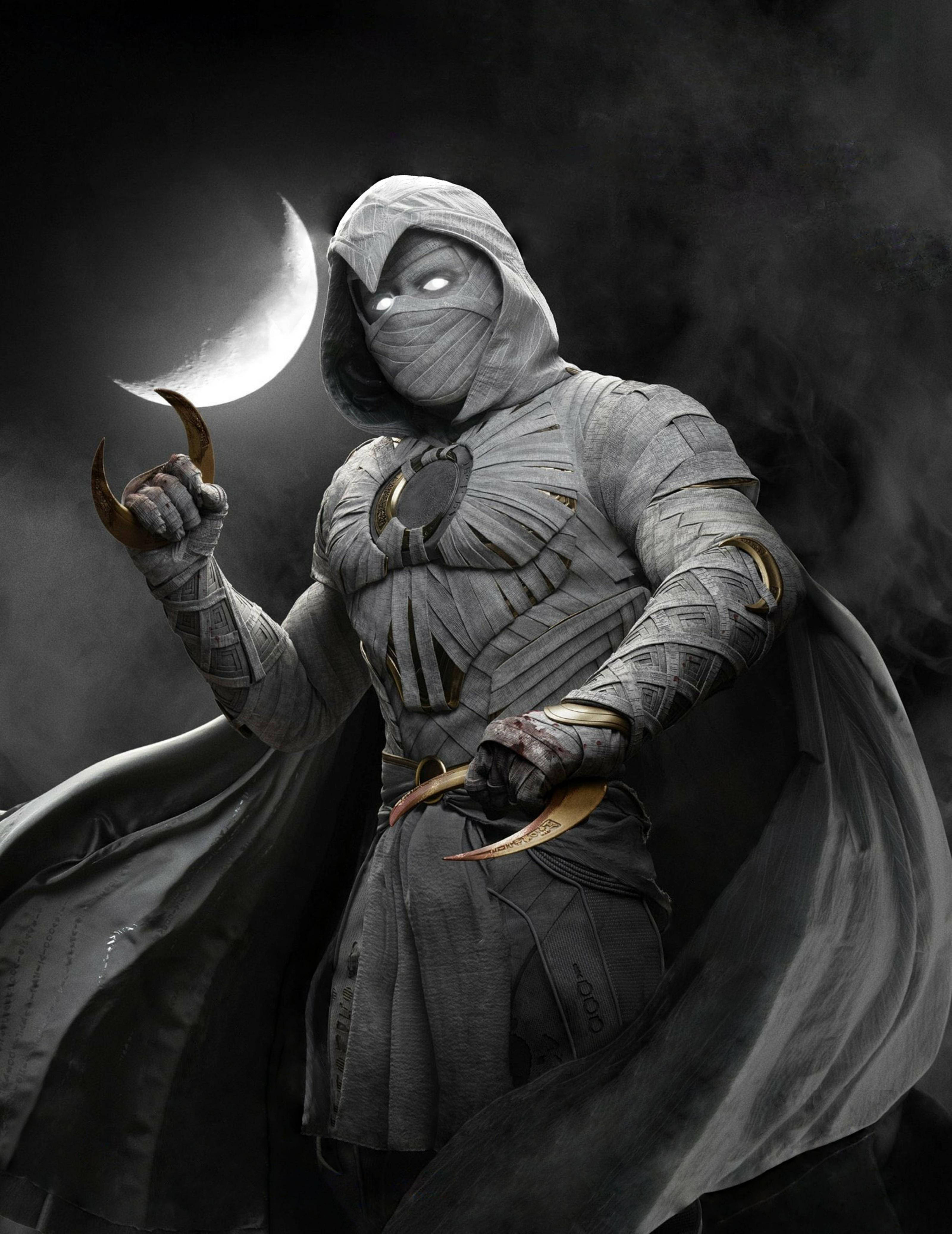 Moon Knight, mummified Marvel hero, glowing eyes, 4K Phone Wallpaper
