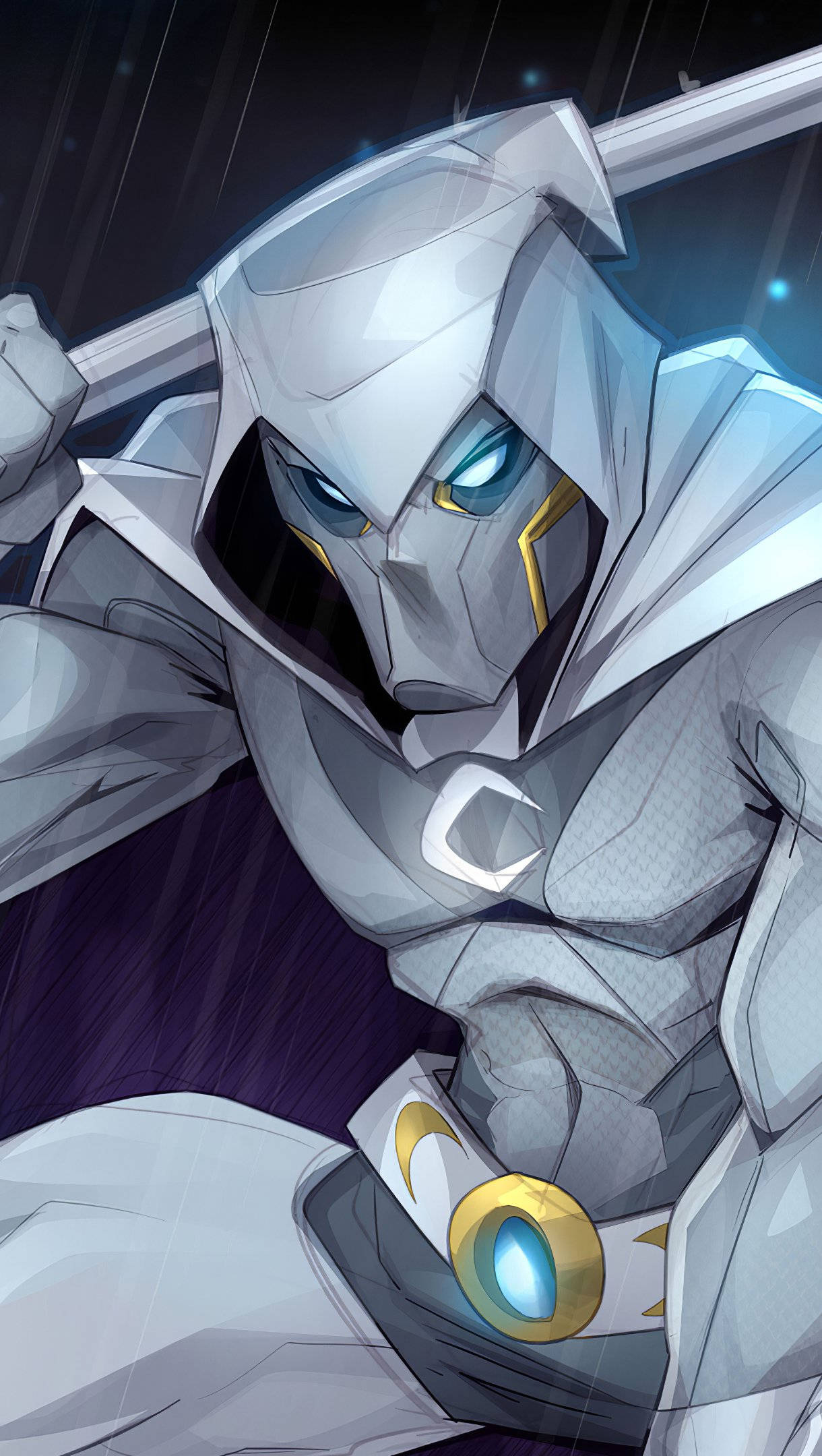 Moon Knight, silver armored warrior, glowing blue eyes, Full HD Phone Wallpaper