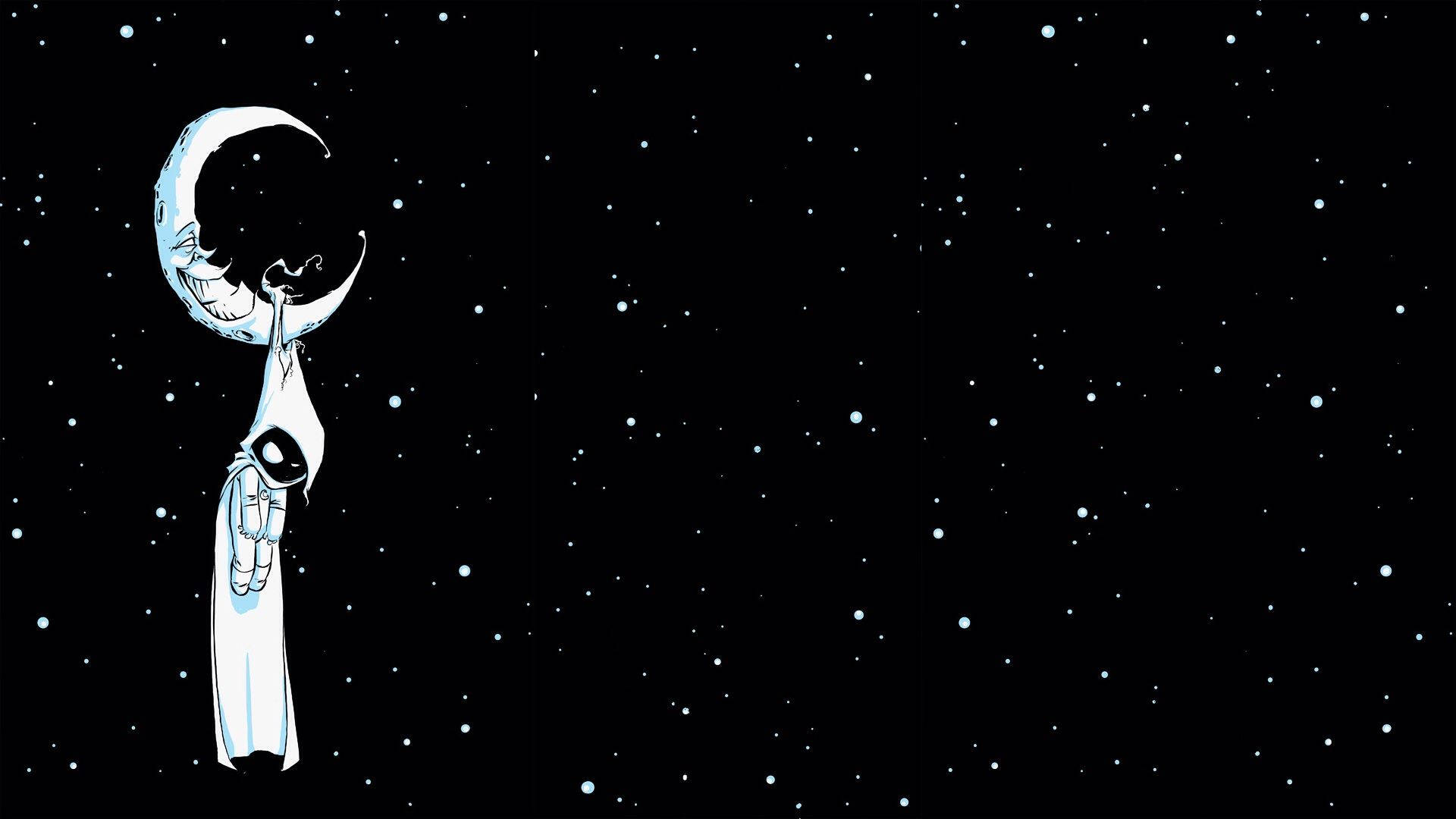 Moon Knight, starry black sky, cartoon moon, Full HD Desktop Wallpaper