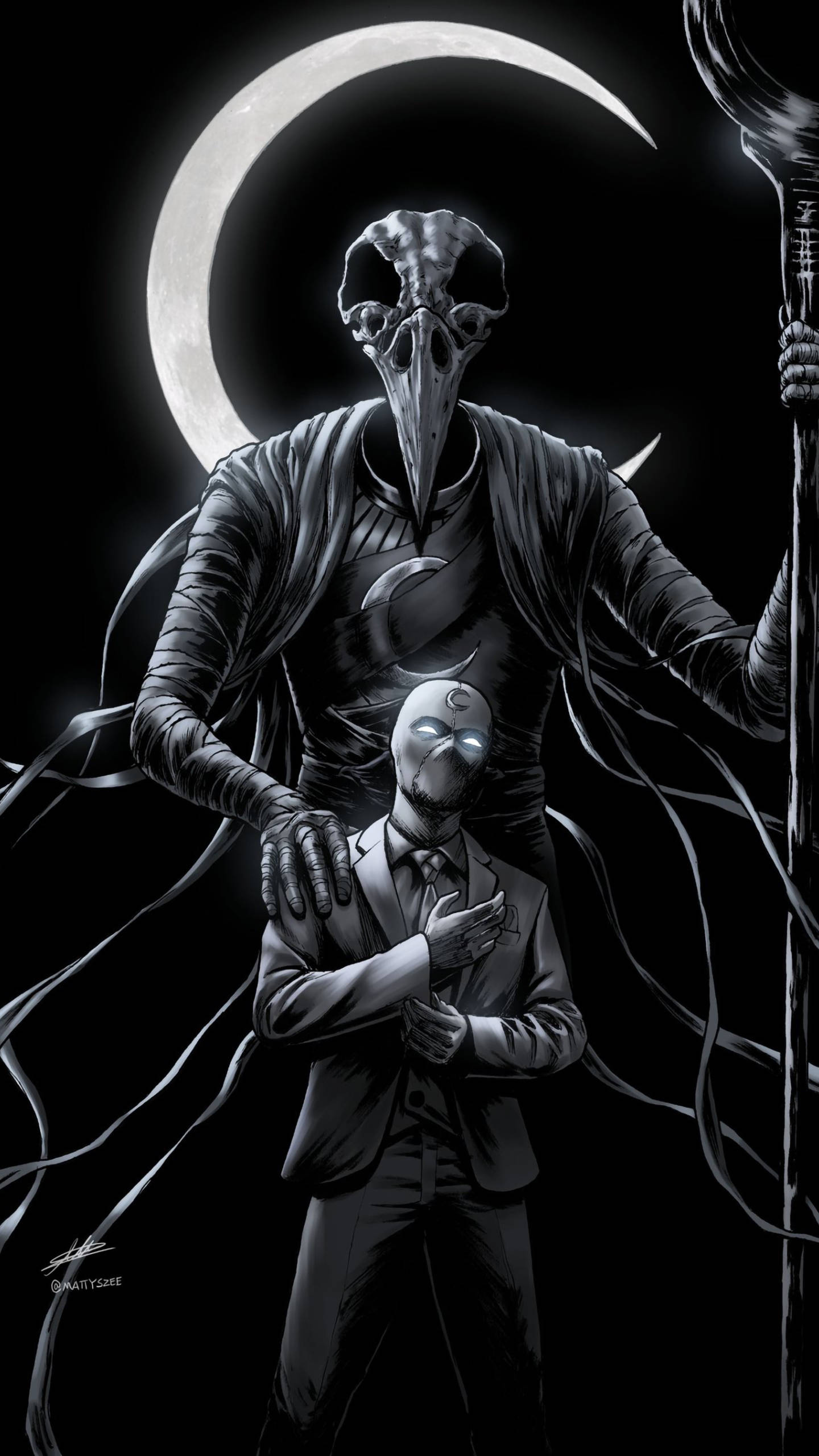 Moon Knight, plague doctor, crescent moon, 2K Phone Wallpaper