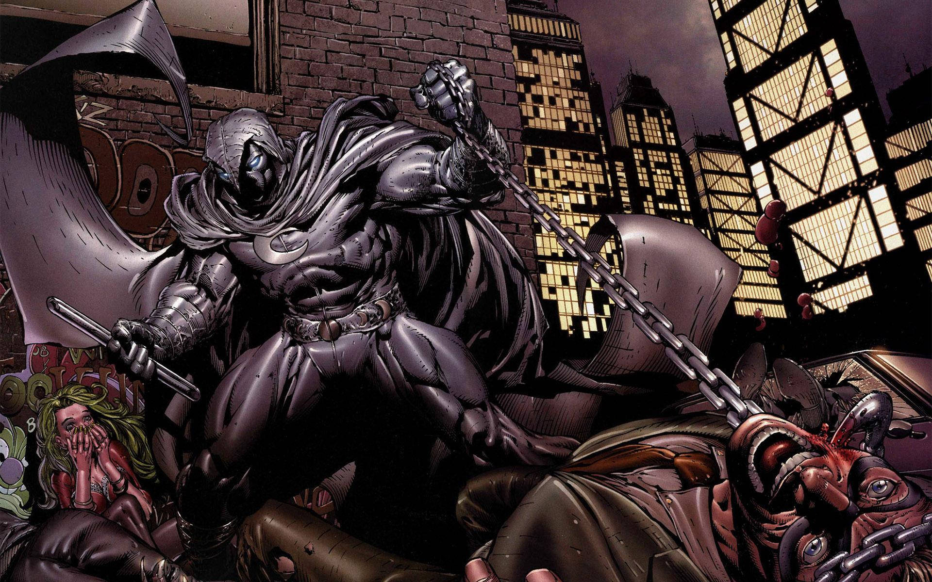 Moon Knight, glowing eyes, chain, Full HD Desktop Wallpaper