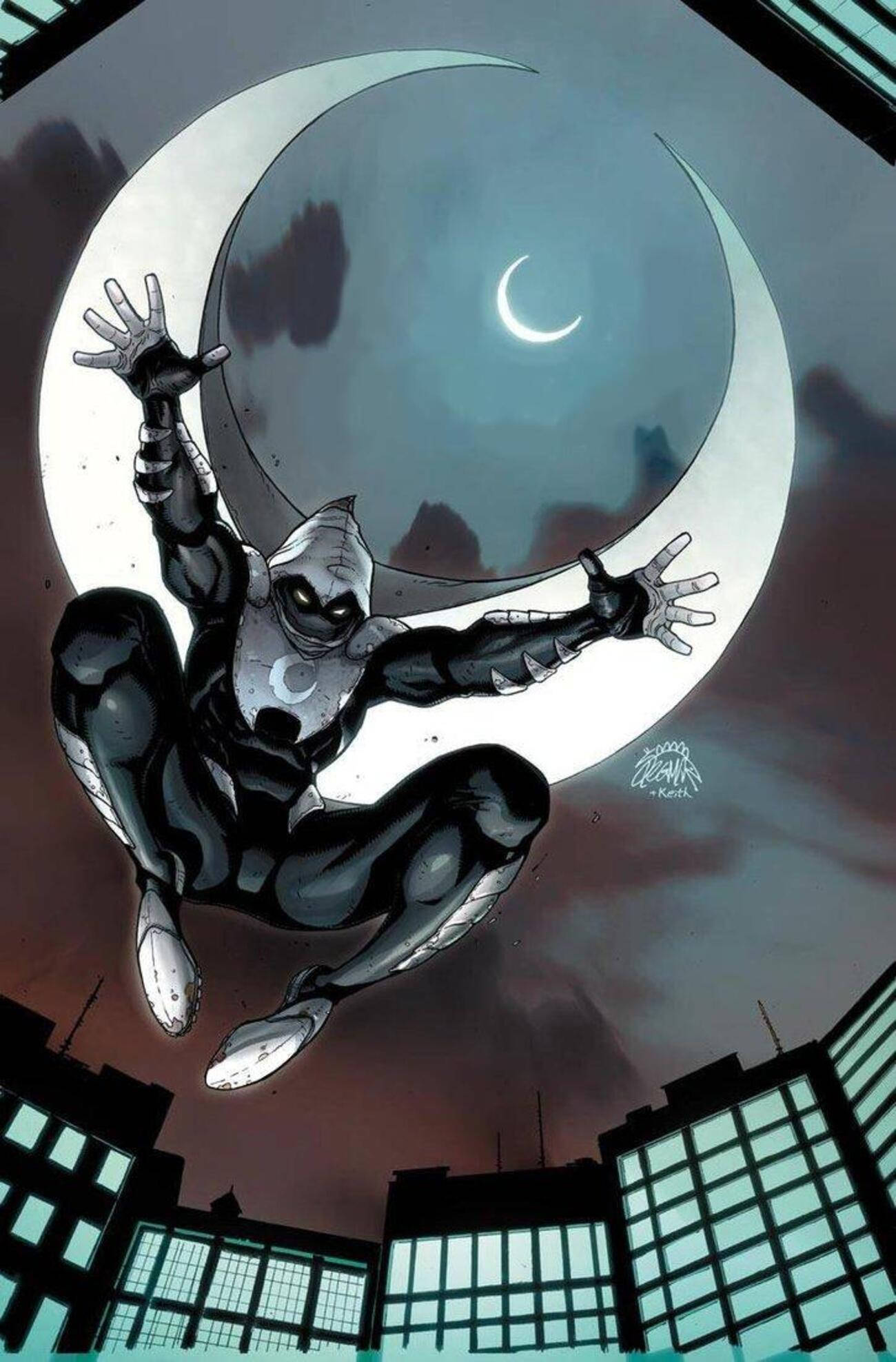 Moon Knight, black and white suit, crescent moon, Full HD Phone Wallpaper