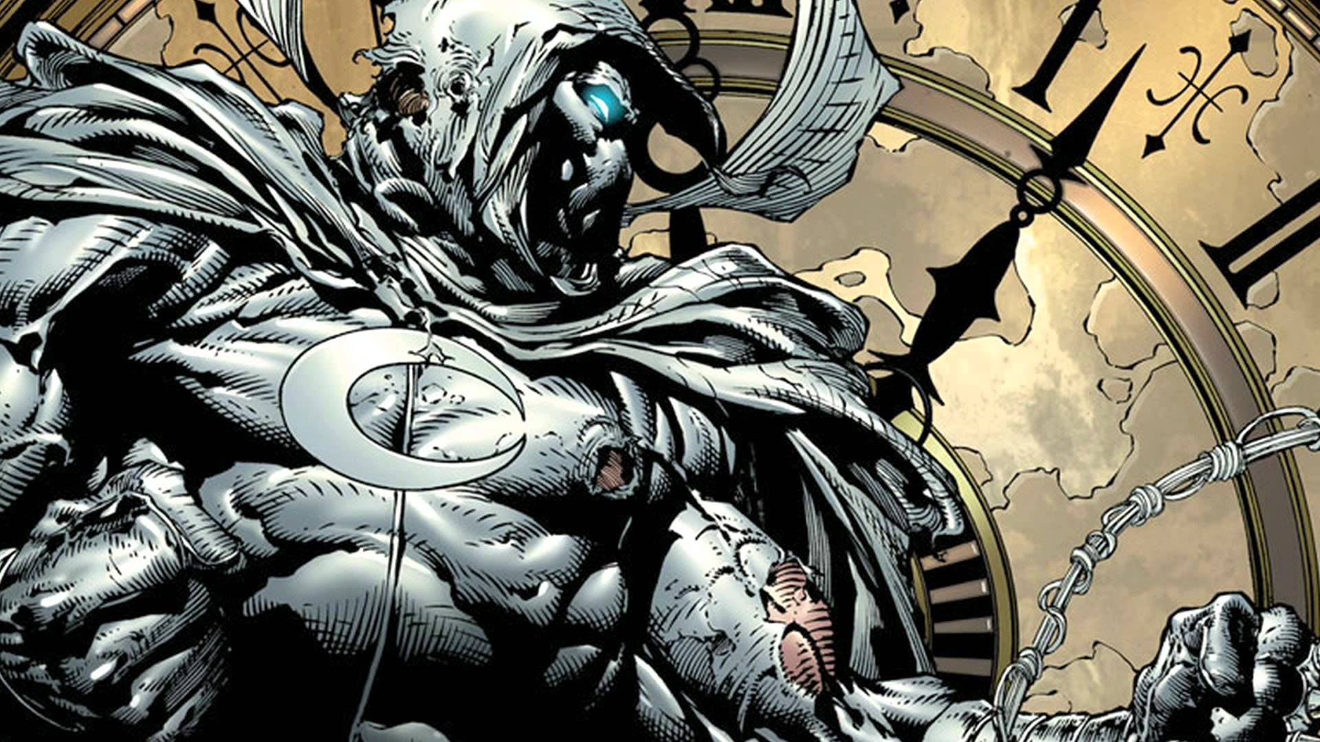 Moon Knight, glowing blue eye, clockwork elements, Full HD Desktop Wallpaper