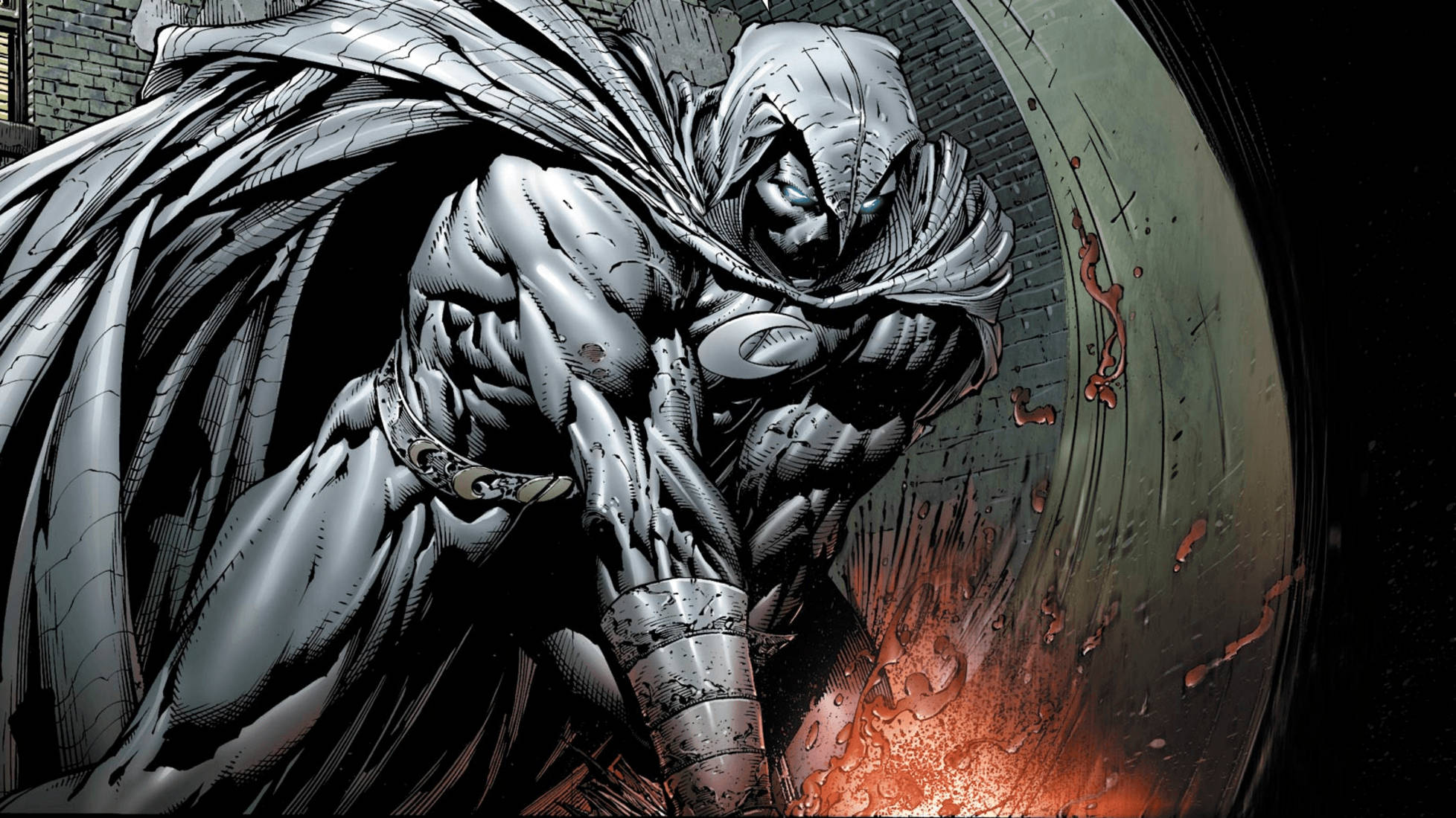 Moon Knight, muscular masked vigilante, flowing cape, Full HD Desktop Wallpaper