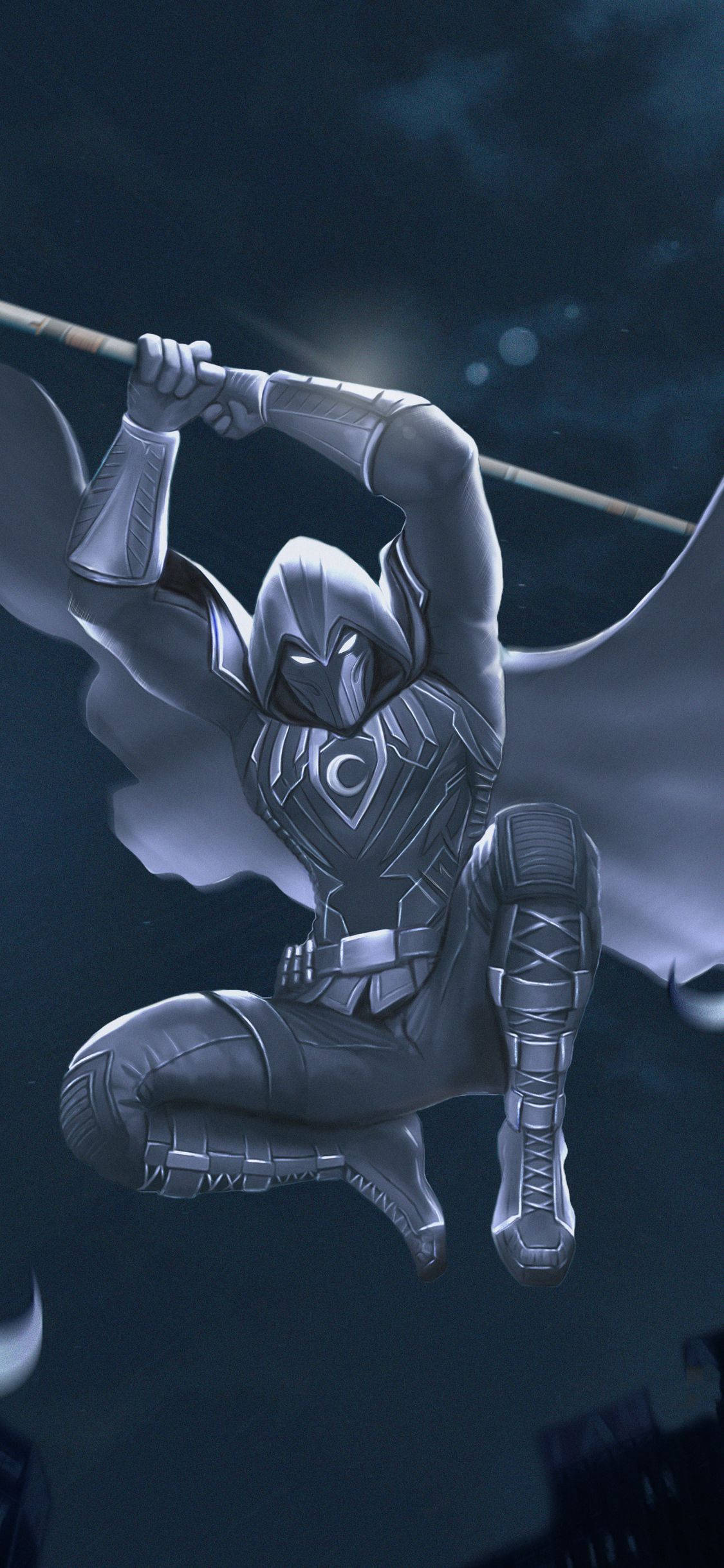 Moon Knight, spear wielder, silver-armored, Full HD Phone Wallpaper