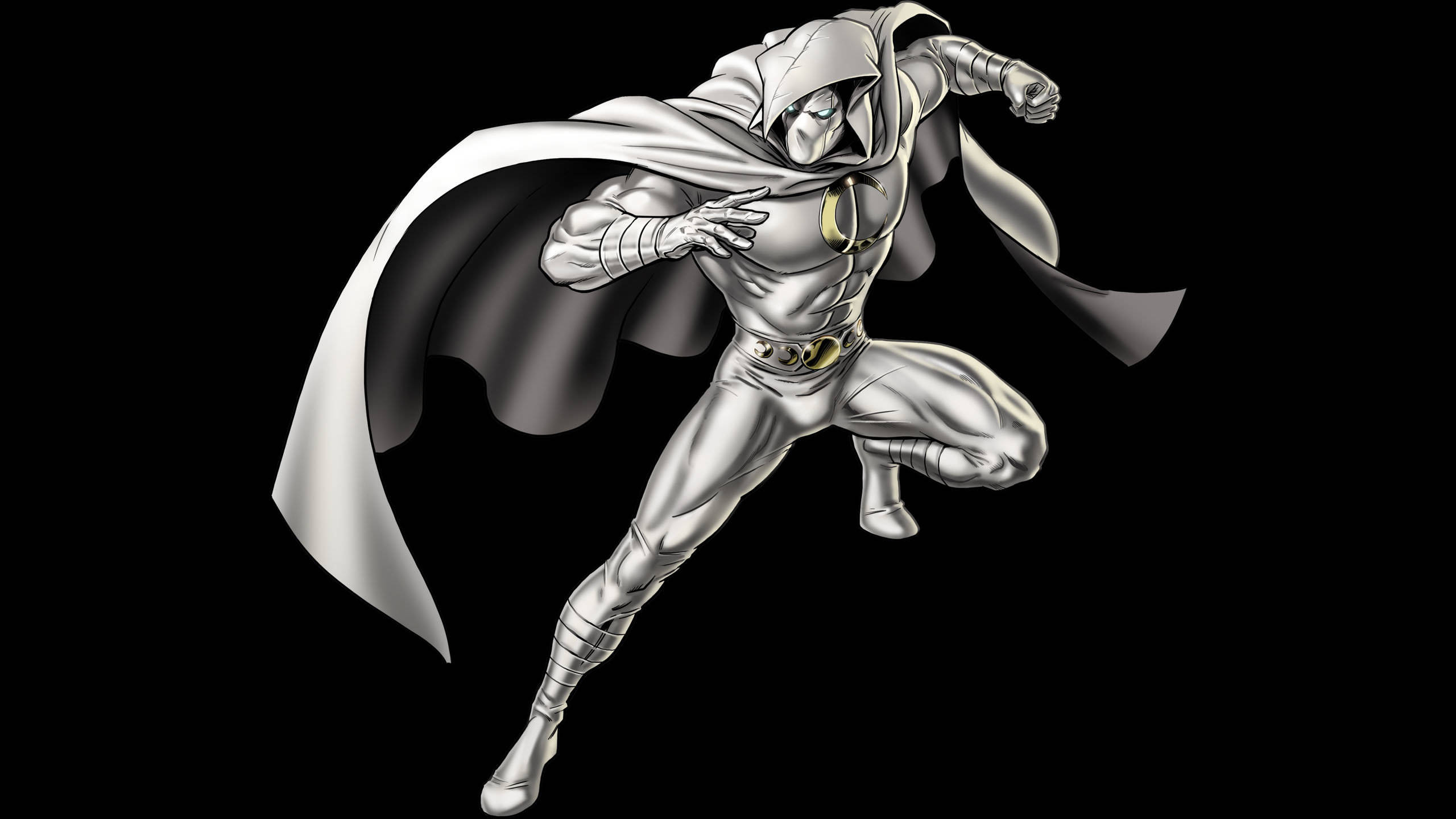 Moon Knight, silver-suited, flowing cape, 2K Desktop Wallpaper