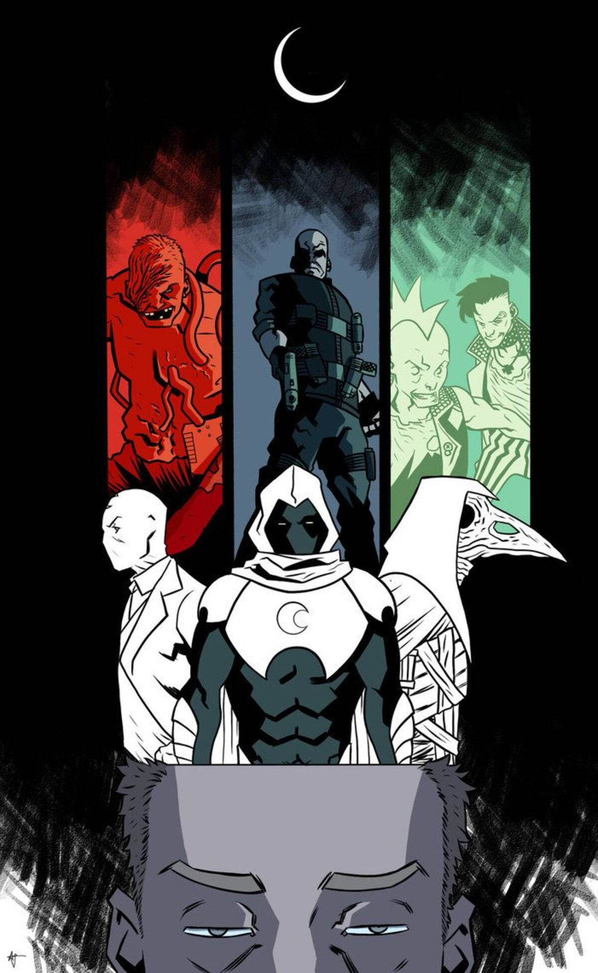 Moon Knight, crescent moon, comic book style, Full HD Phone Wallpaper
