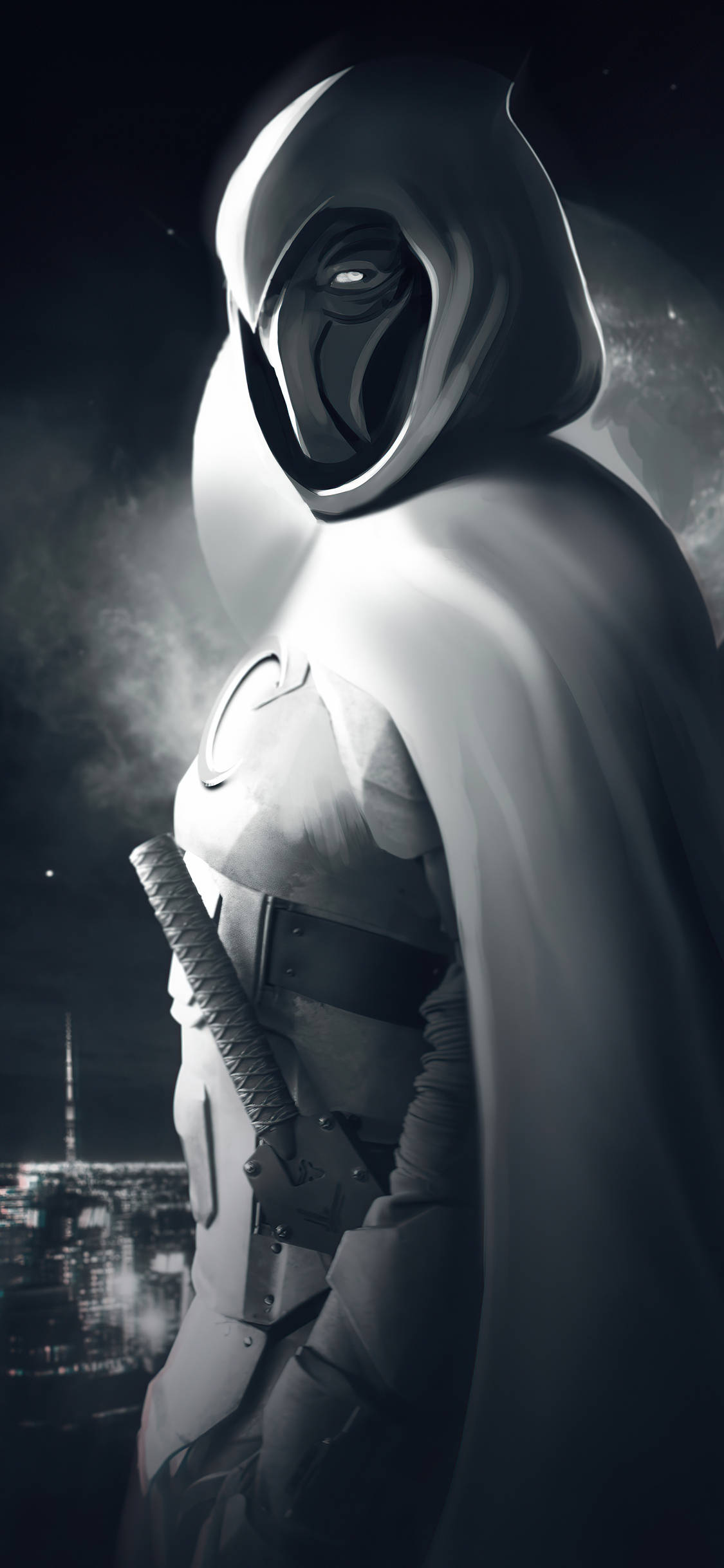 Moon Knight, hooded vigilante, glowing eye, Full HD Phone Wallpaper