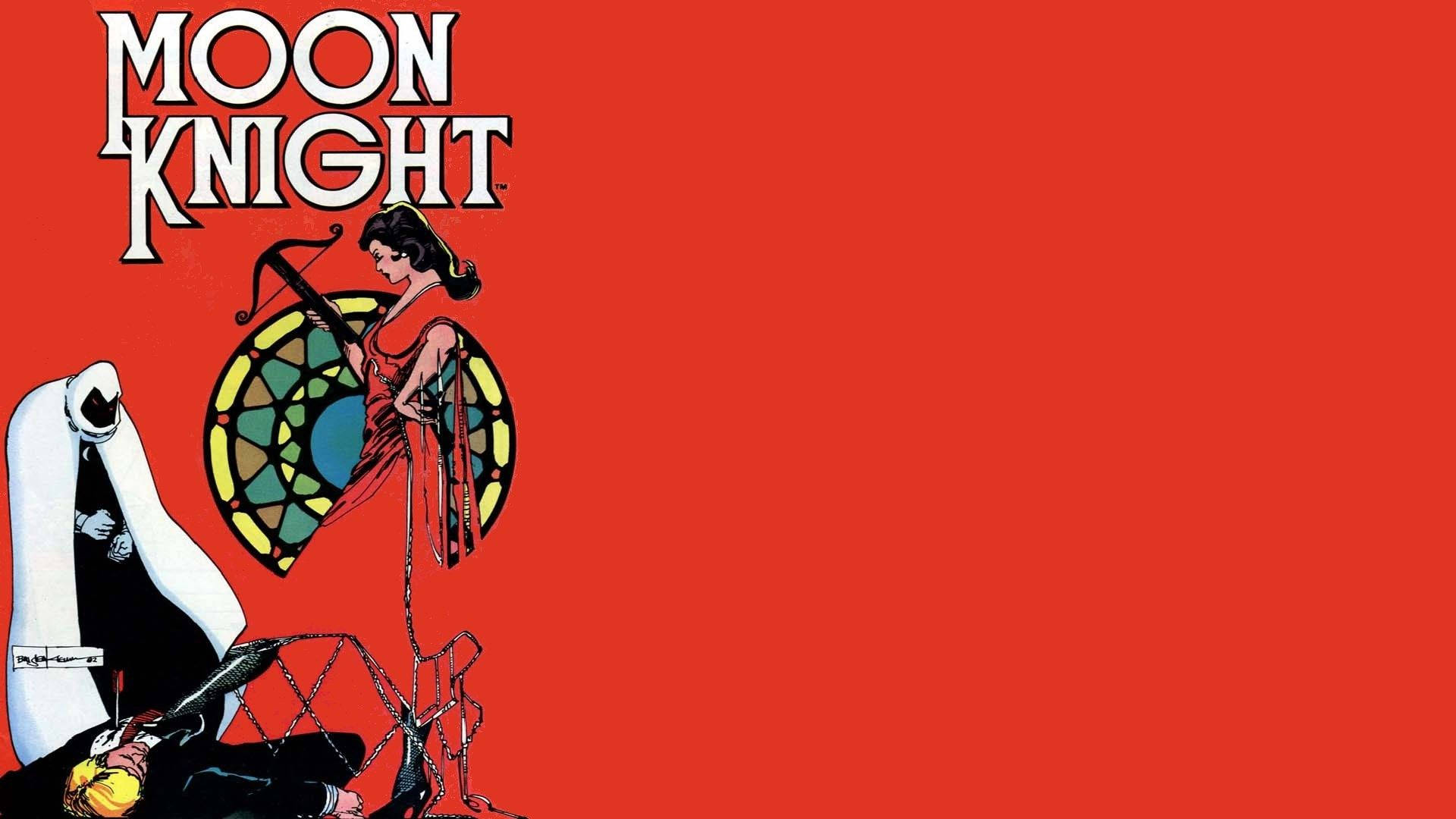 Moon Knight, white hooded costume, woman in red, Full HD Desktop Wallpaper