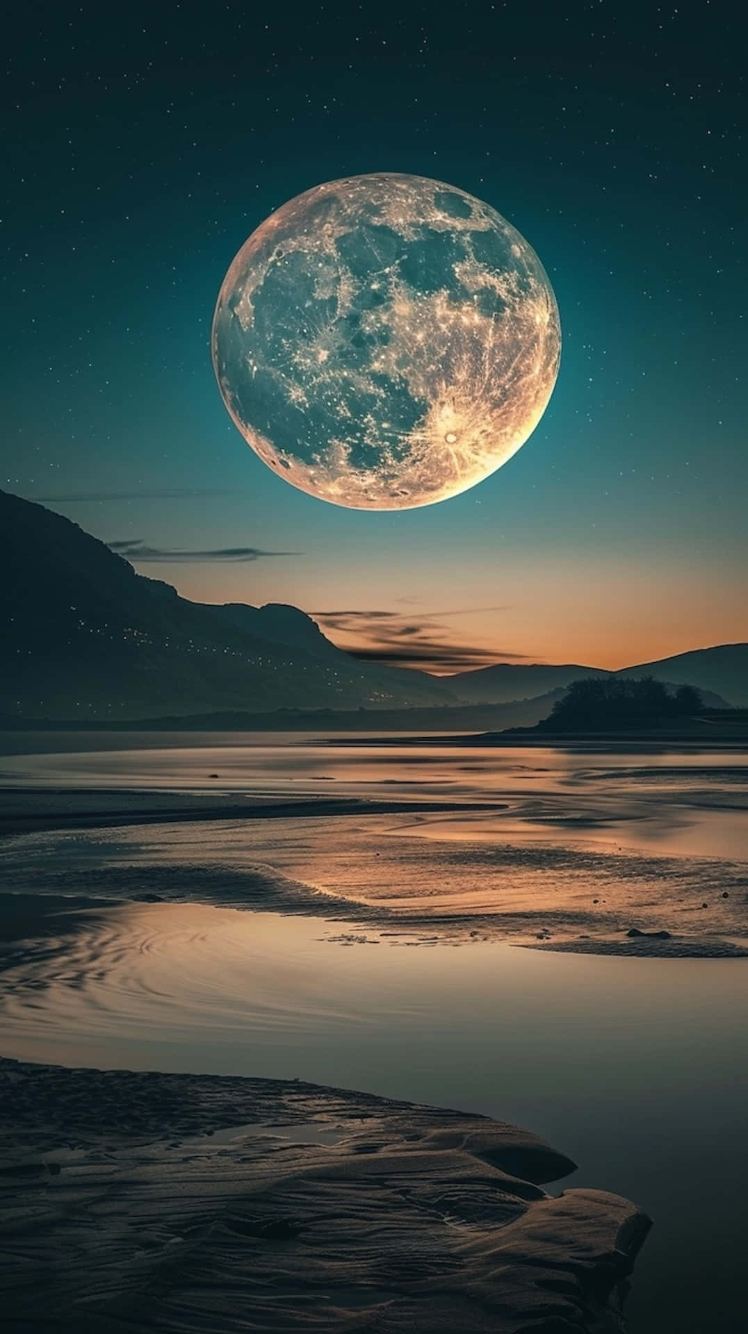 majestic moonrise, serene landscape, tranquil river, Full HD Phone Wallpaper