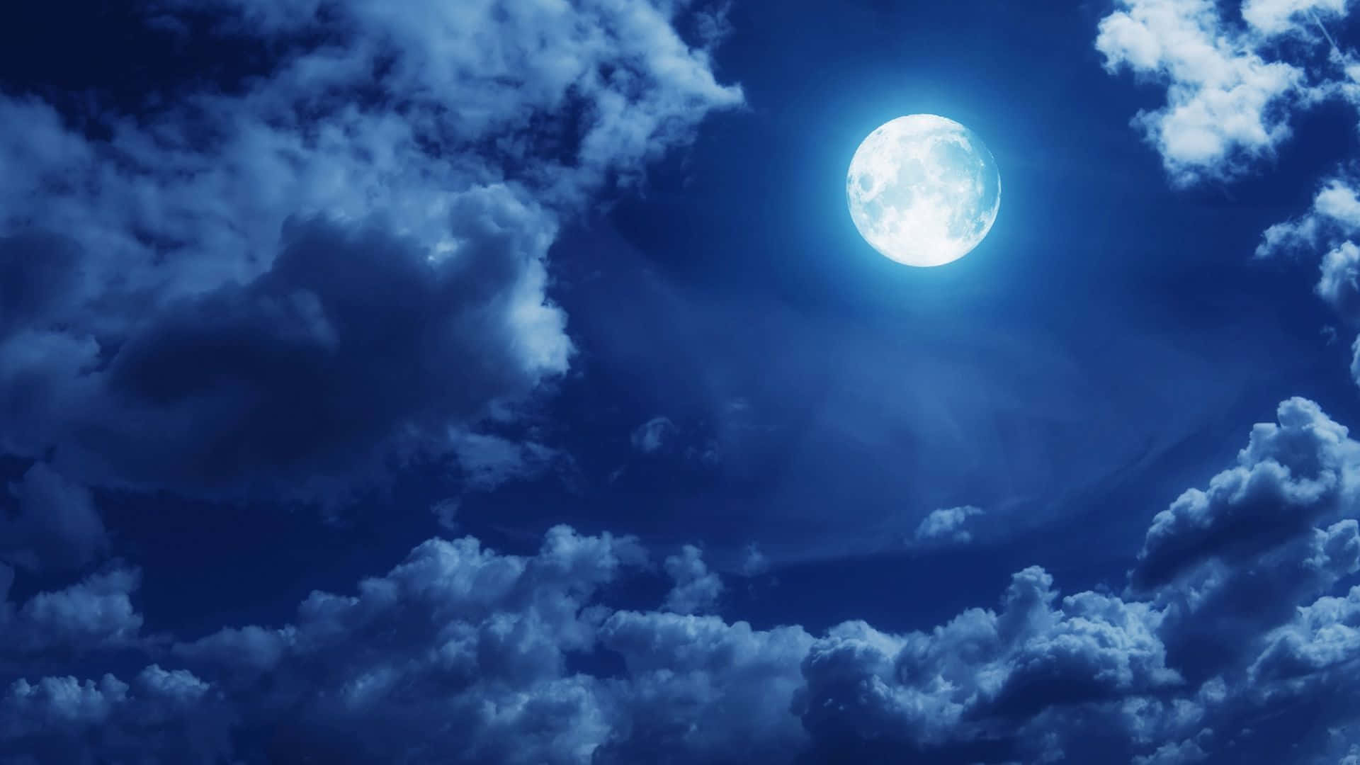 luminous full moon, dramatic sky, textured blue clouds, Full HD Desktop Wallpaper