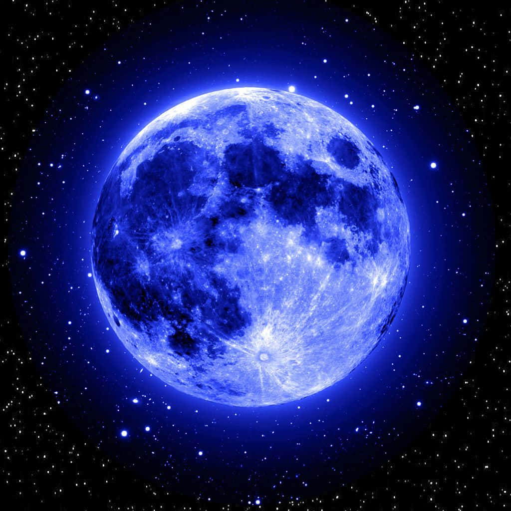 blue moon, cratered surface, starry cosmic backdrop, SD Desktop Wallpaper