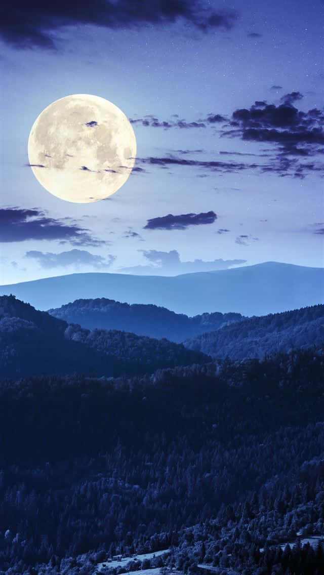 full moon, snow-dusted mountains, starry twilight sky, SD Phone Wallpaper