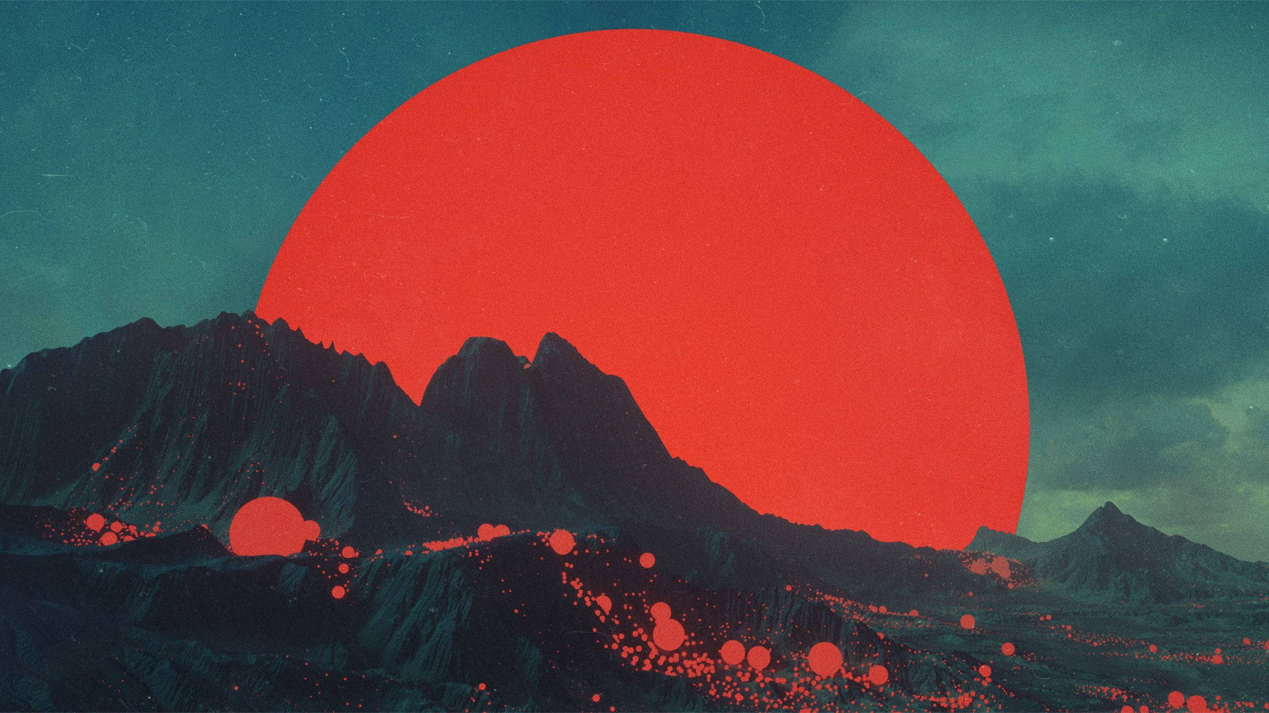 Moon 4K, red aesthetic, mountains, 2K Desktop Wallpaper