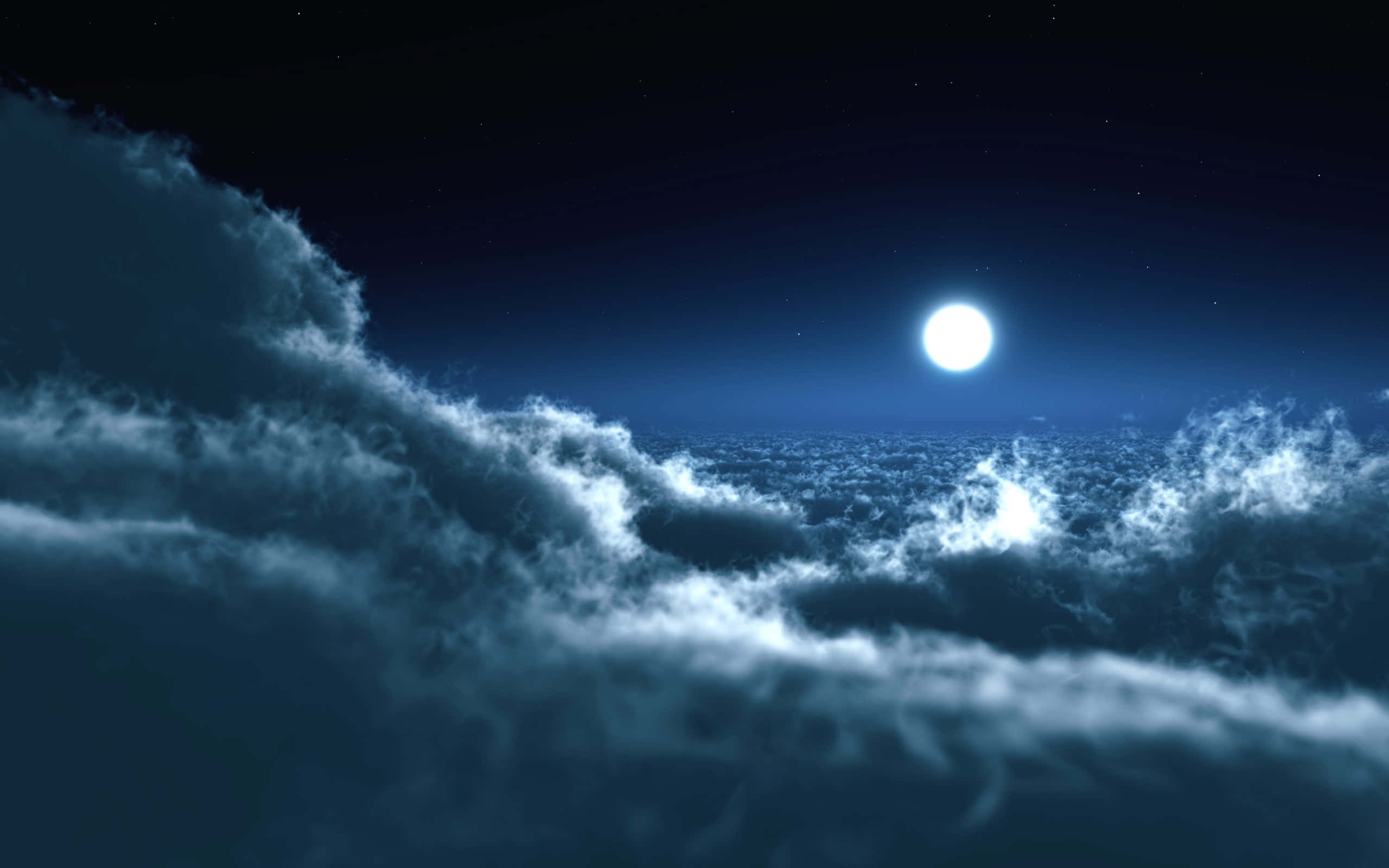 moonlit night, swirling dark clouds, vast ocean, 2K Desktop Wallpaper