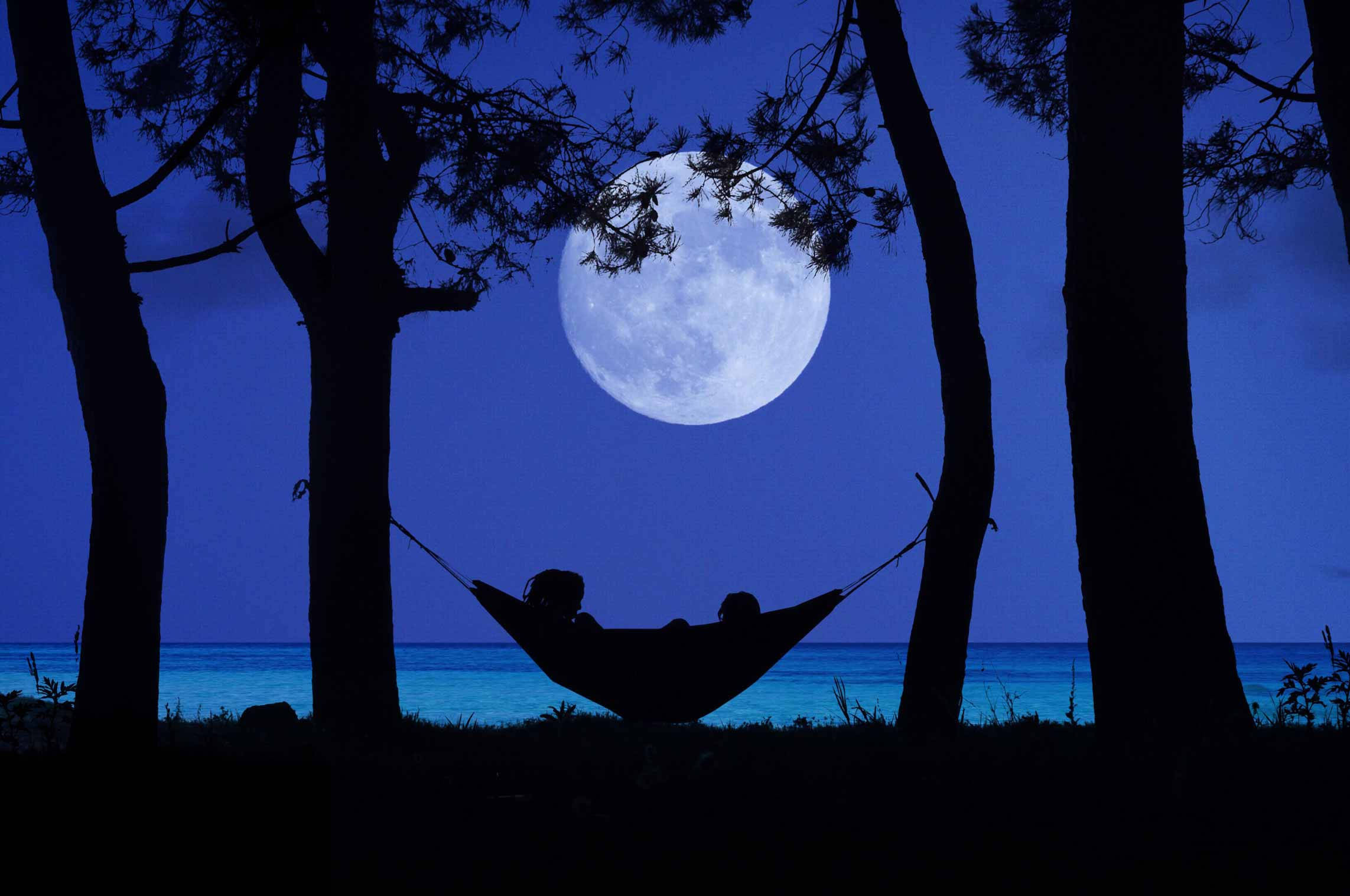 full moon, glowing ocean, night, Full HD Desktop Wallpaper