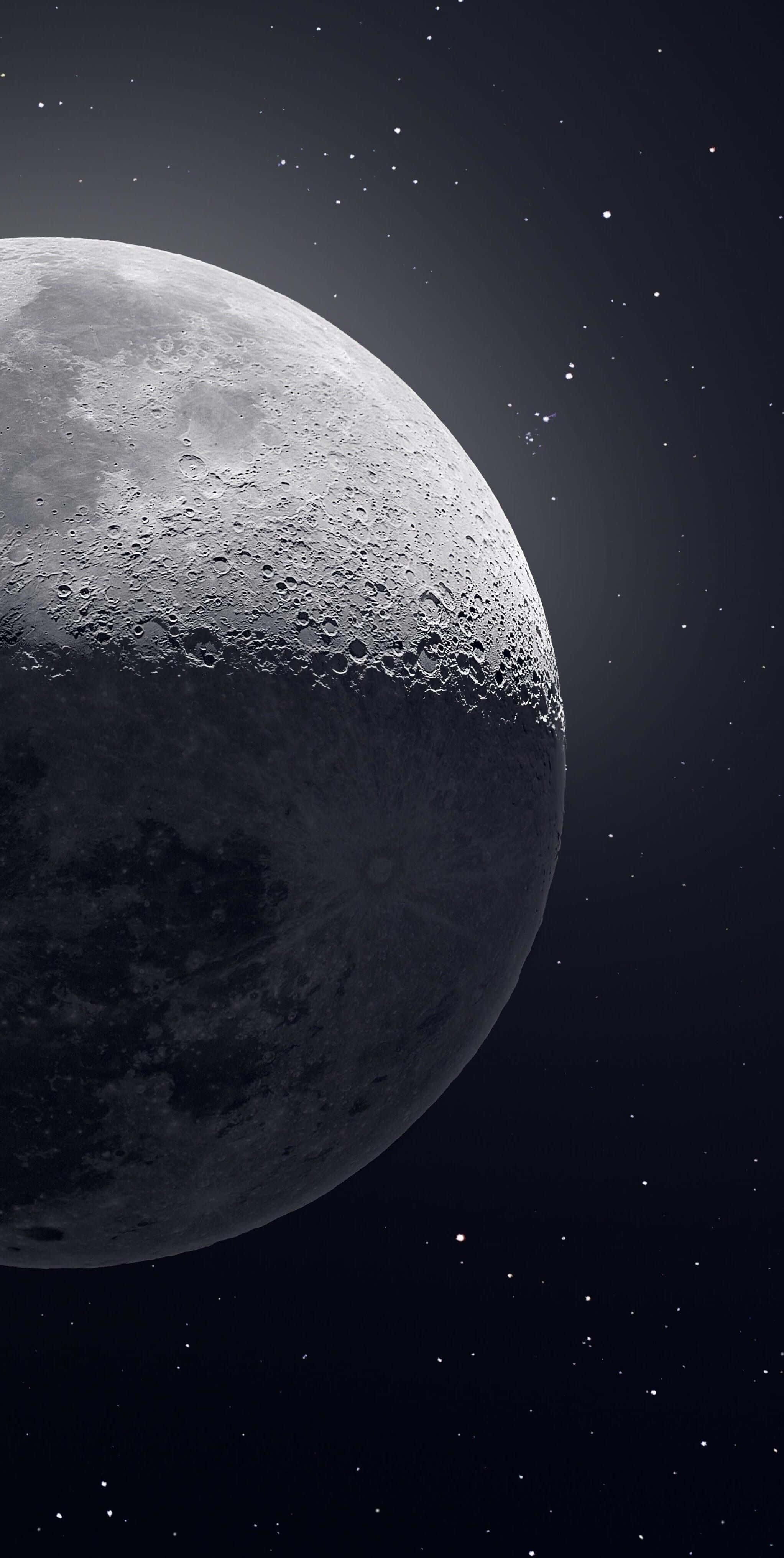 The Moon, cratered surface, star-filled night sky, 4K Phone Wallpaper