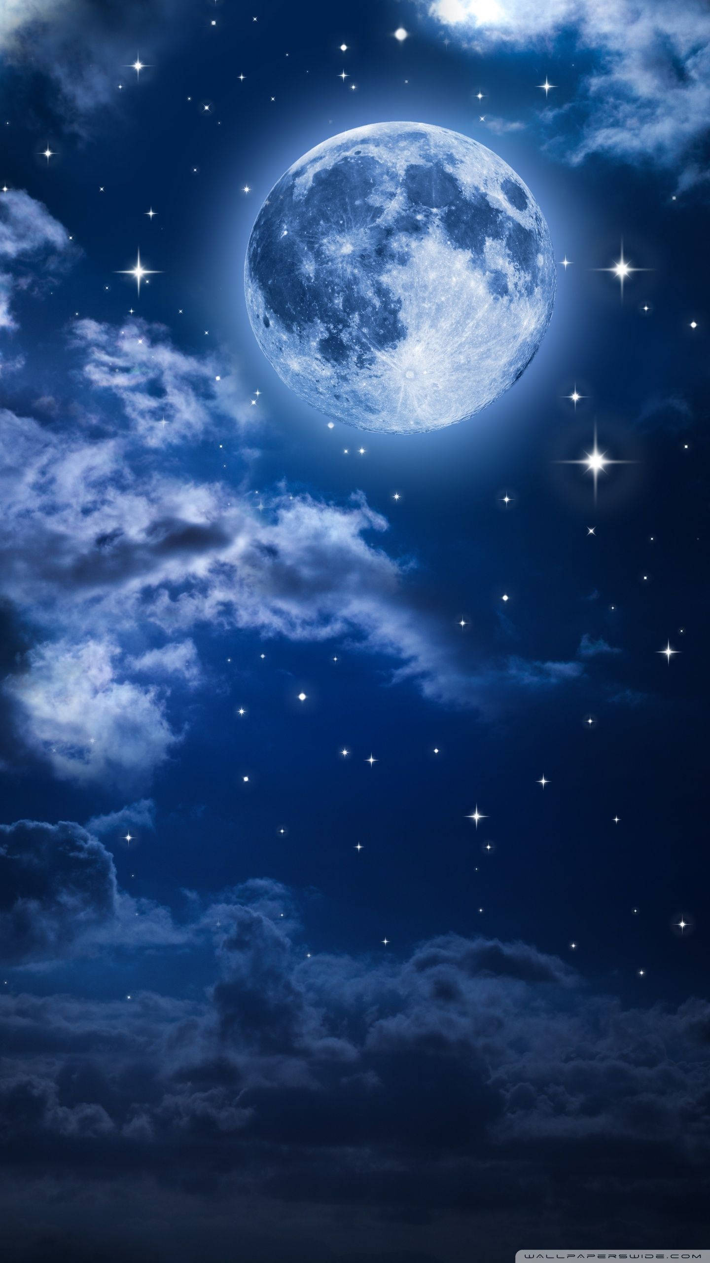 Moon Phone, anime art, luminous full moon, 2K Phone Wallpaper