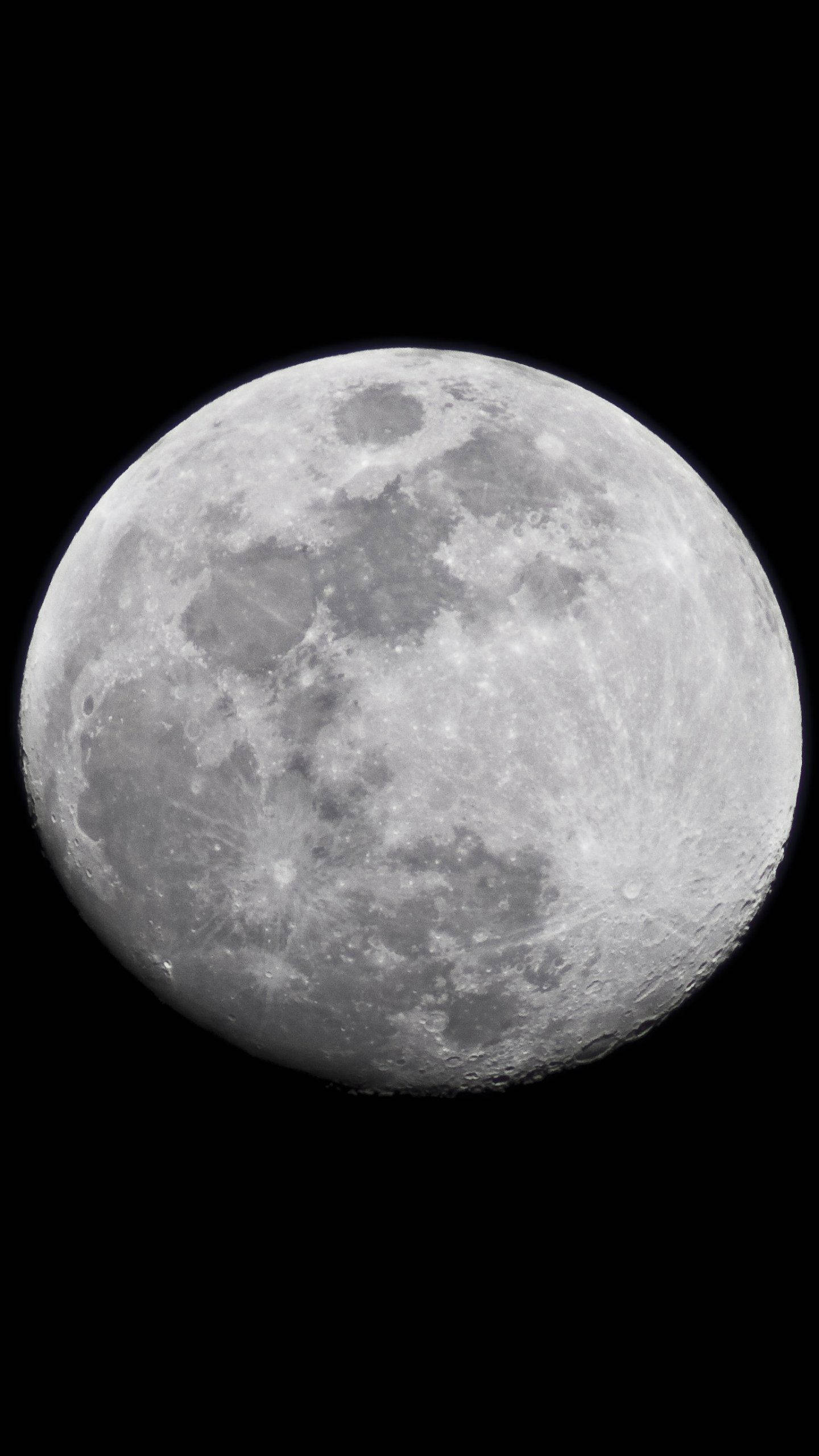 moon, cratered surface, pitch-black sky, 2K Phone Wallpaper