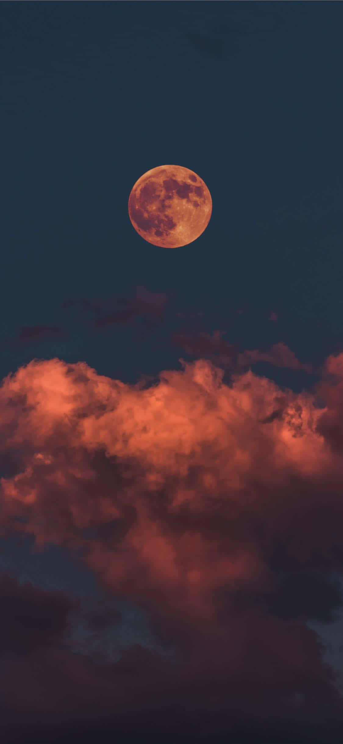 The Red Moon iPhone, glowing orange full moon, fiery red clouds, Full HD Phone Wallpaper