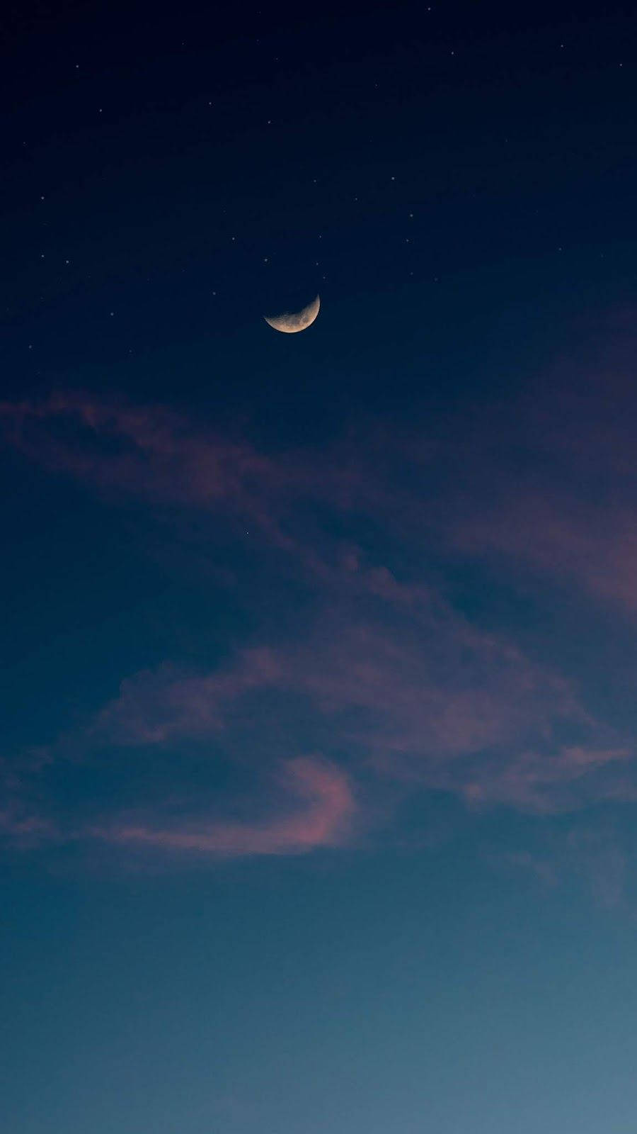 crescent moon, soft purple and blue clouds, starry night sky, HD Phone Wallpaper
