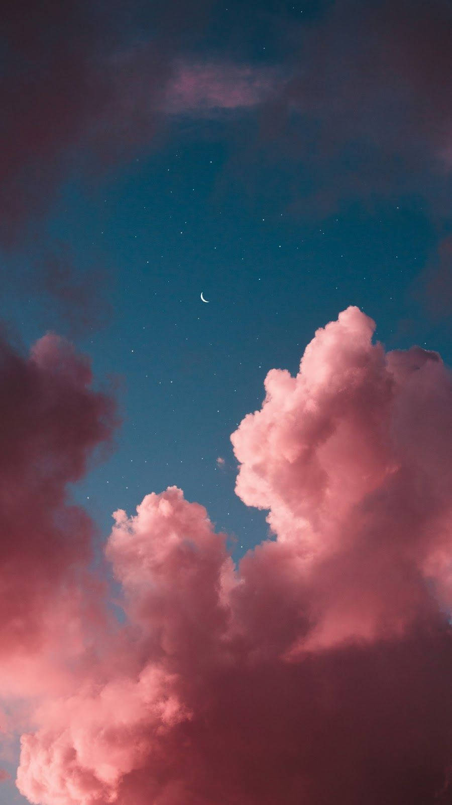 sky moon aesthetic, pink clouds, crescent moon, HD Phone Wallpaper