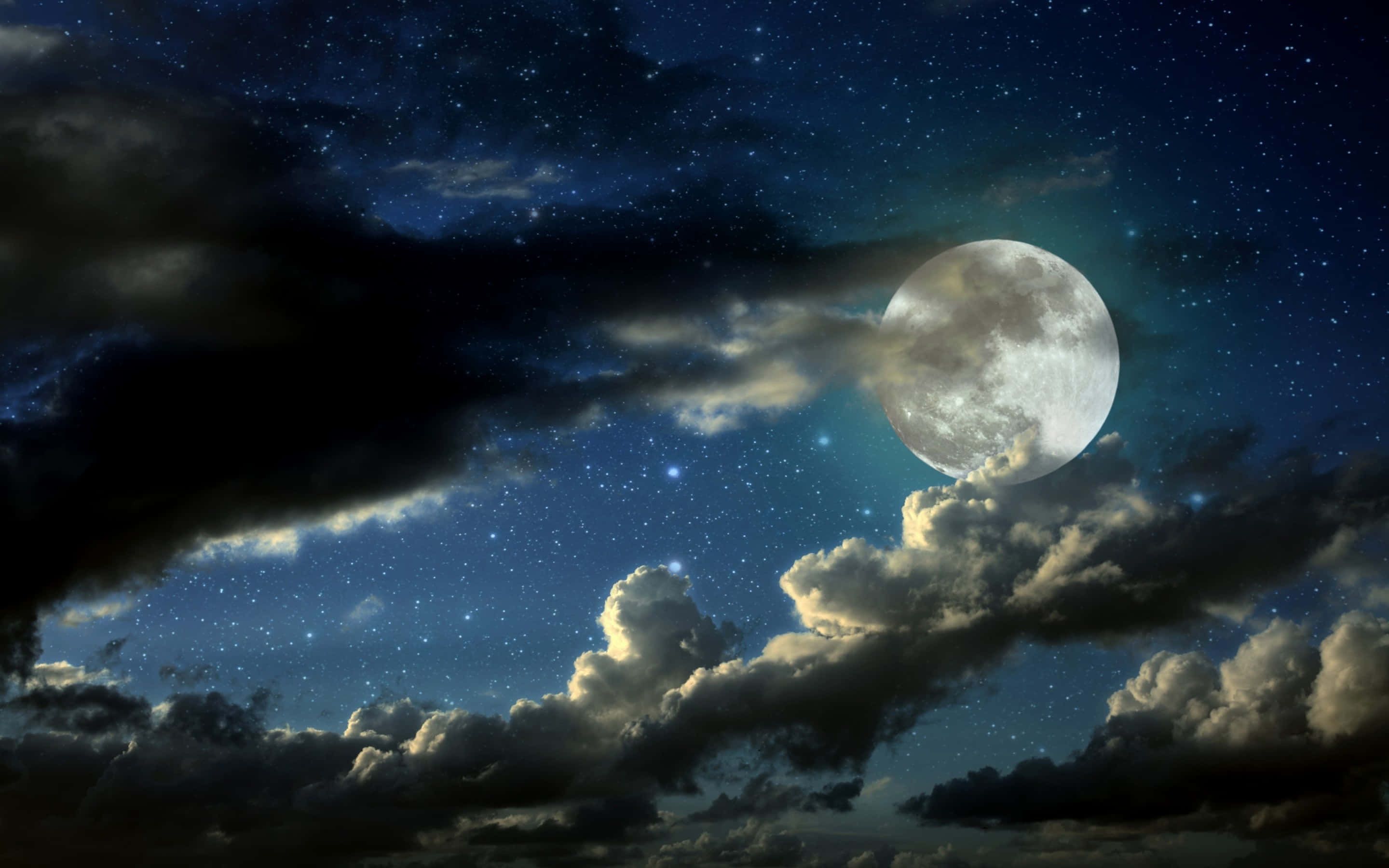 moonlit night, full moon, dramatic clouds, 2K Desktop Wallpaper