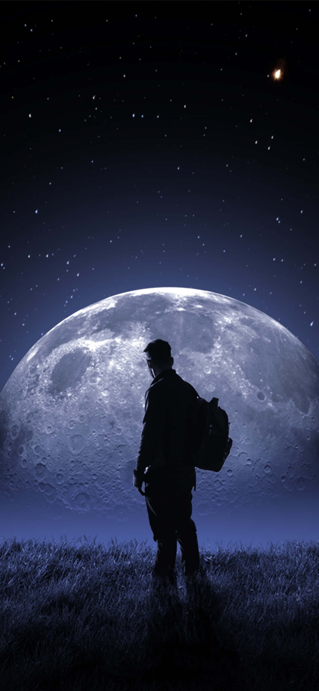 Moon Night, massive glowing moon, starry night sky, 2K Phone Wallpaper
