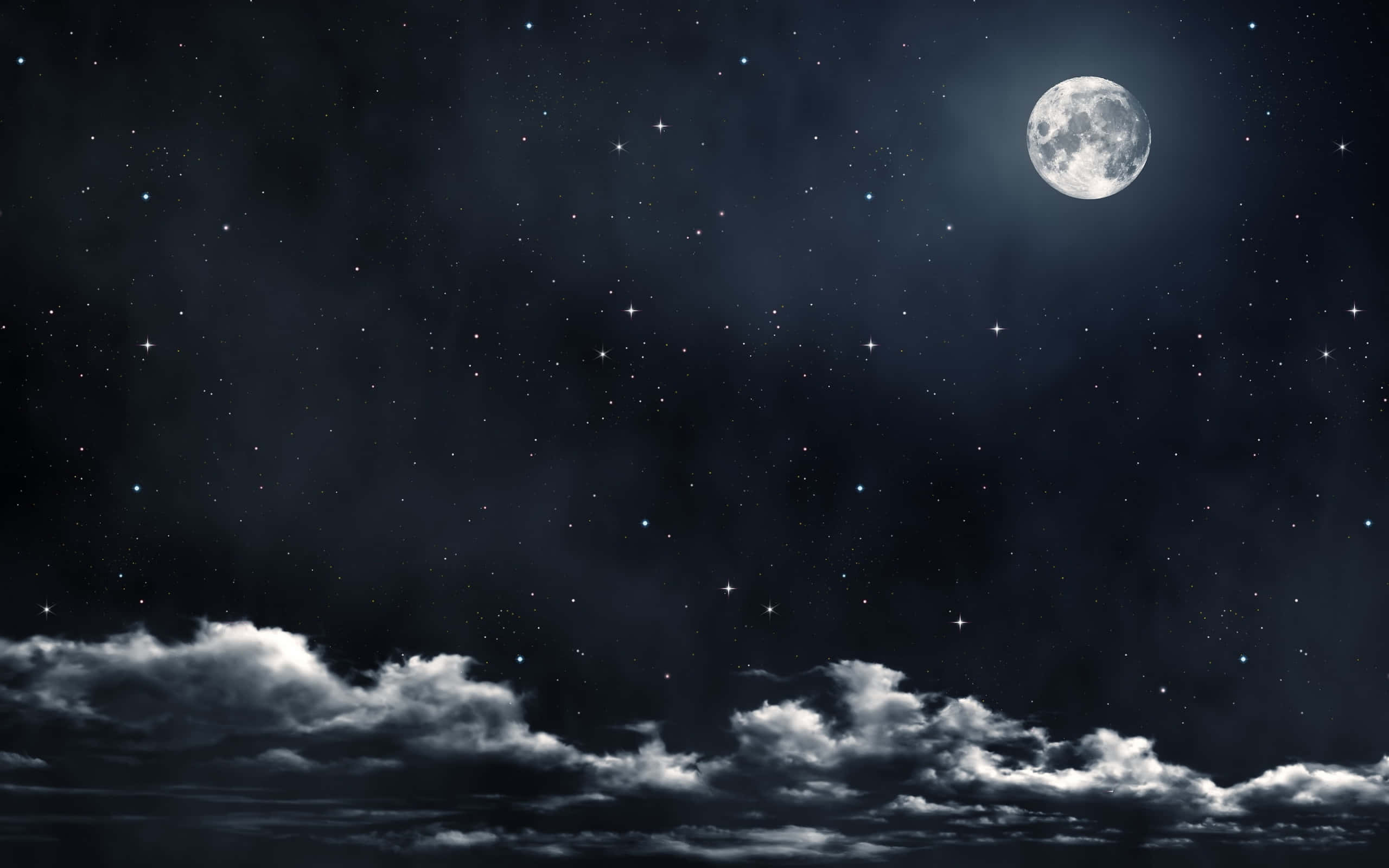 Moon Night, full moon, starry night sky, 2K Desktop Wallpaper