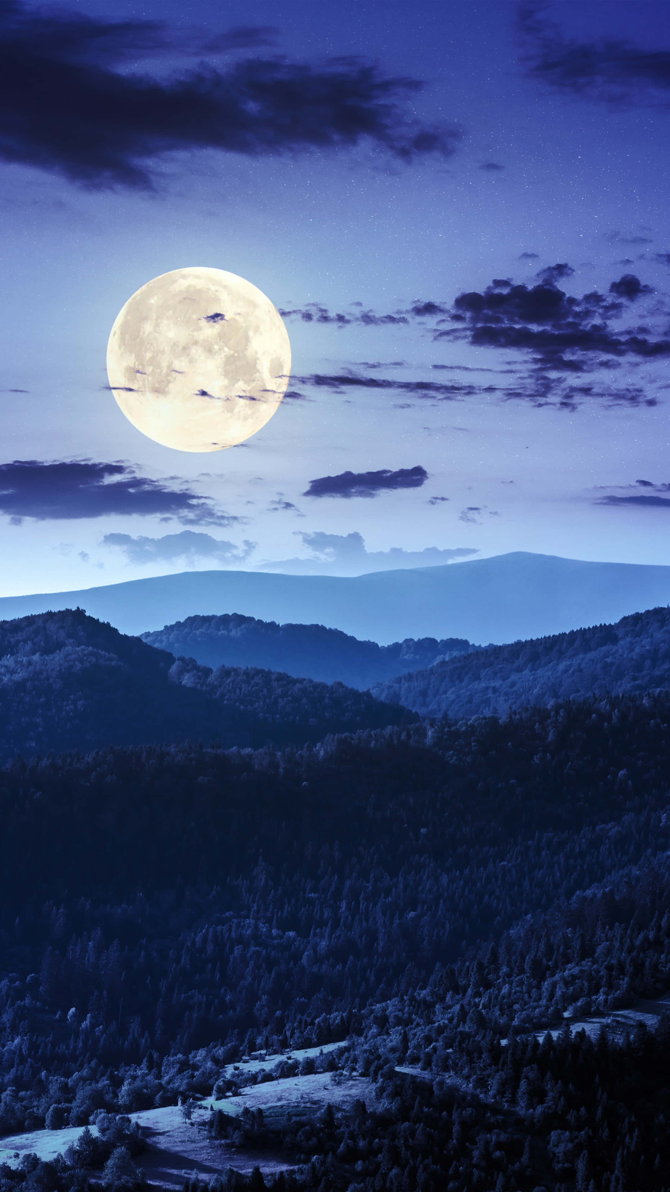 Moon Night, full moon, snow-dusted mountains, 4K Phone Wallpaper