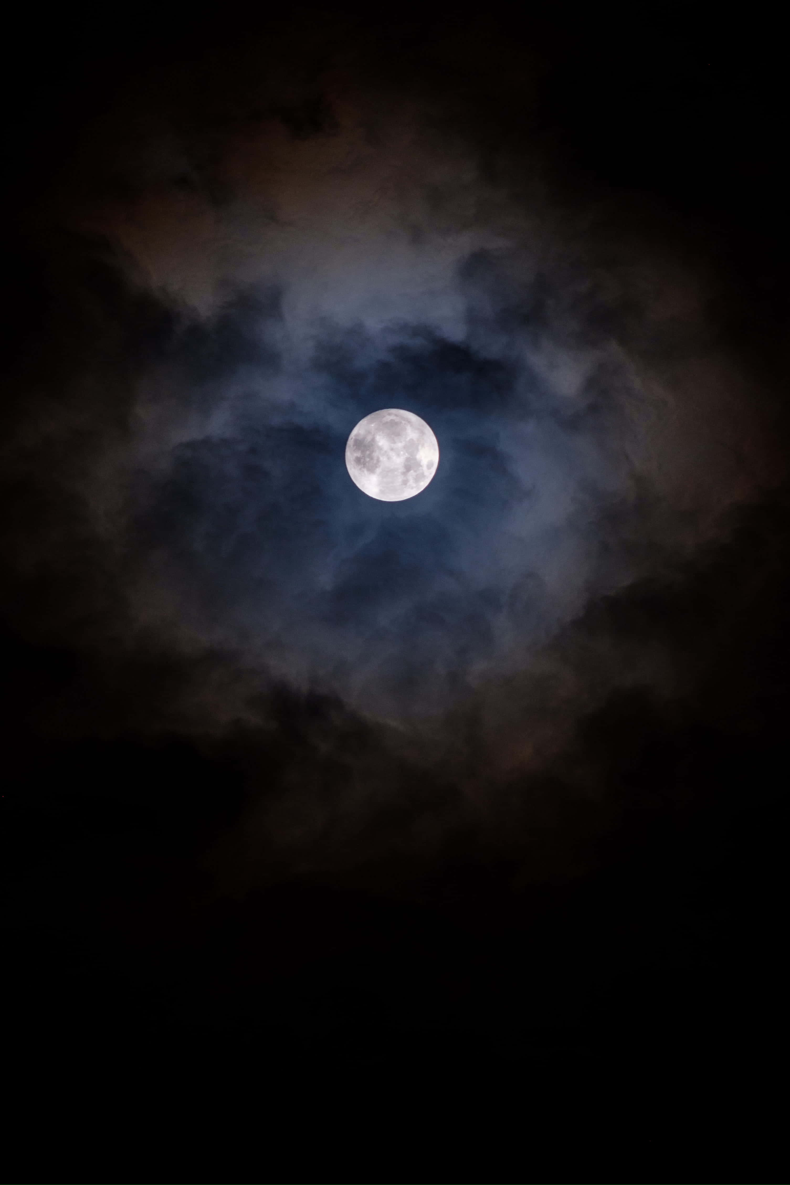 Moon Night, full moon, swirling dark clouds, 4K Phone Wallpaper