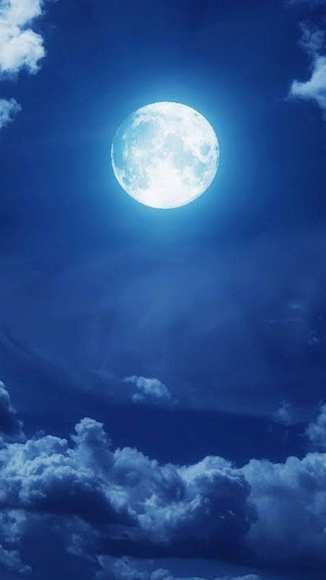 full moon, deep blue night sky, soft white clouds, Full HD Phone Wallpaper