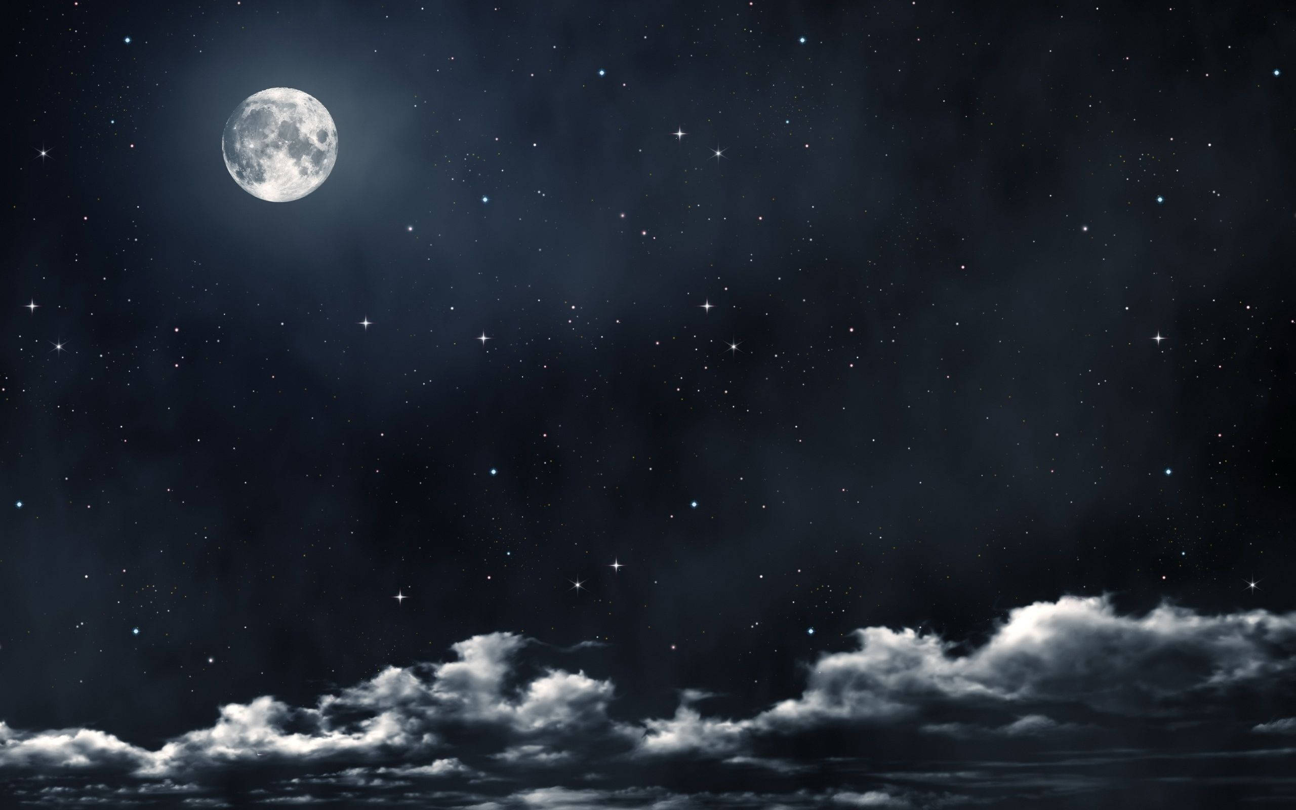 full moon, starry night sky, wispy clouds, 2K Desktop Wallpaper