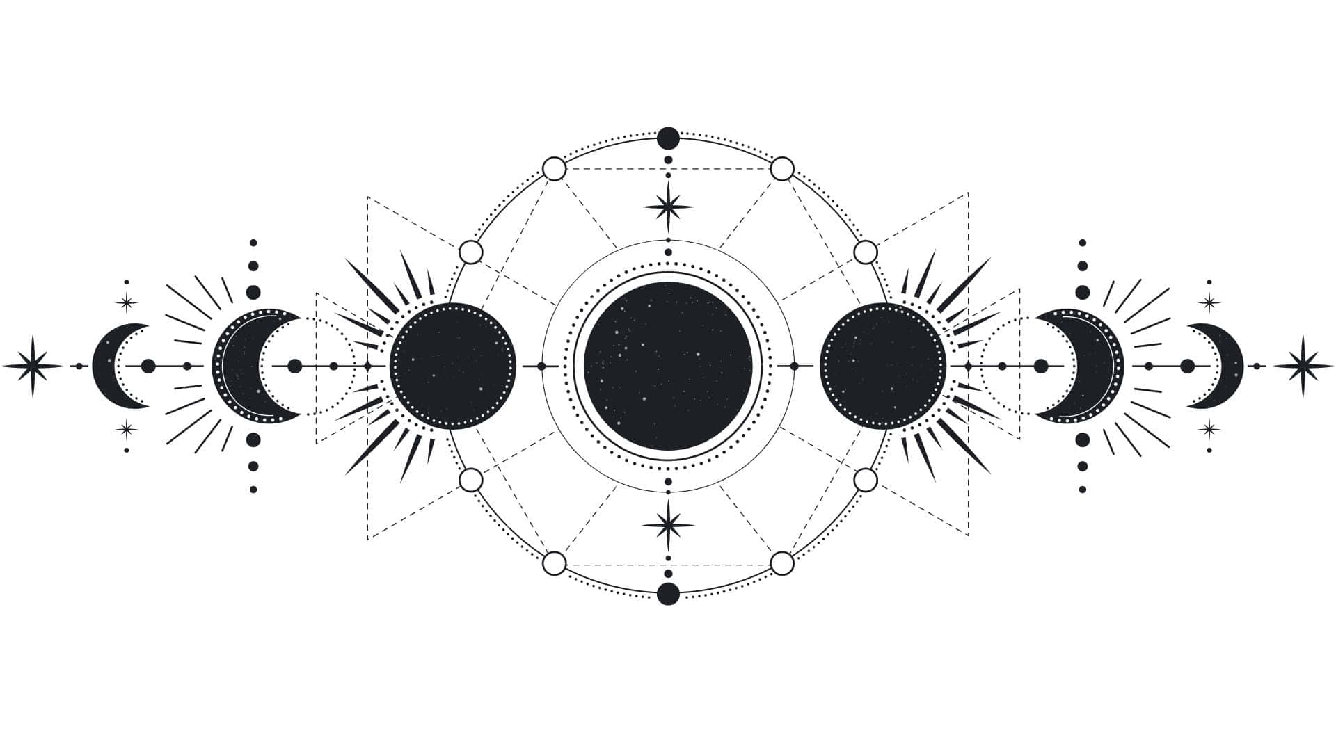 Moon Phase, black and white, celestial design, Full HD Desktop Wallpaper