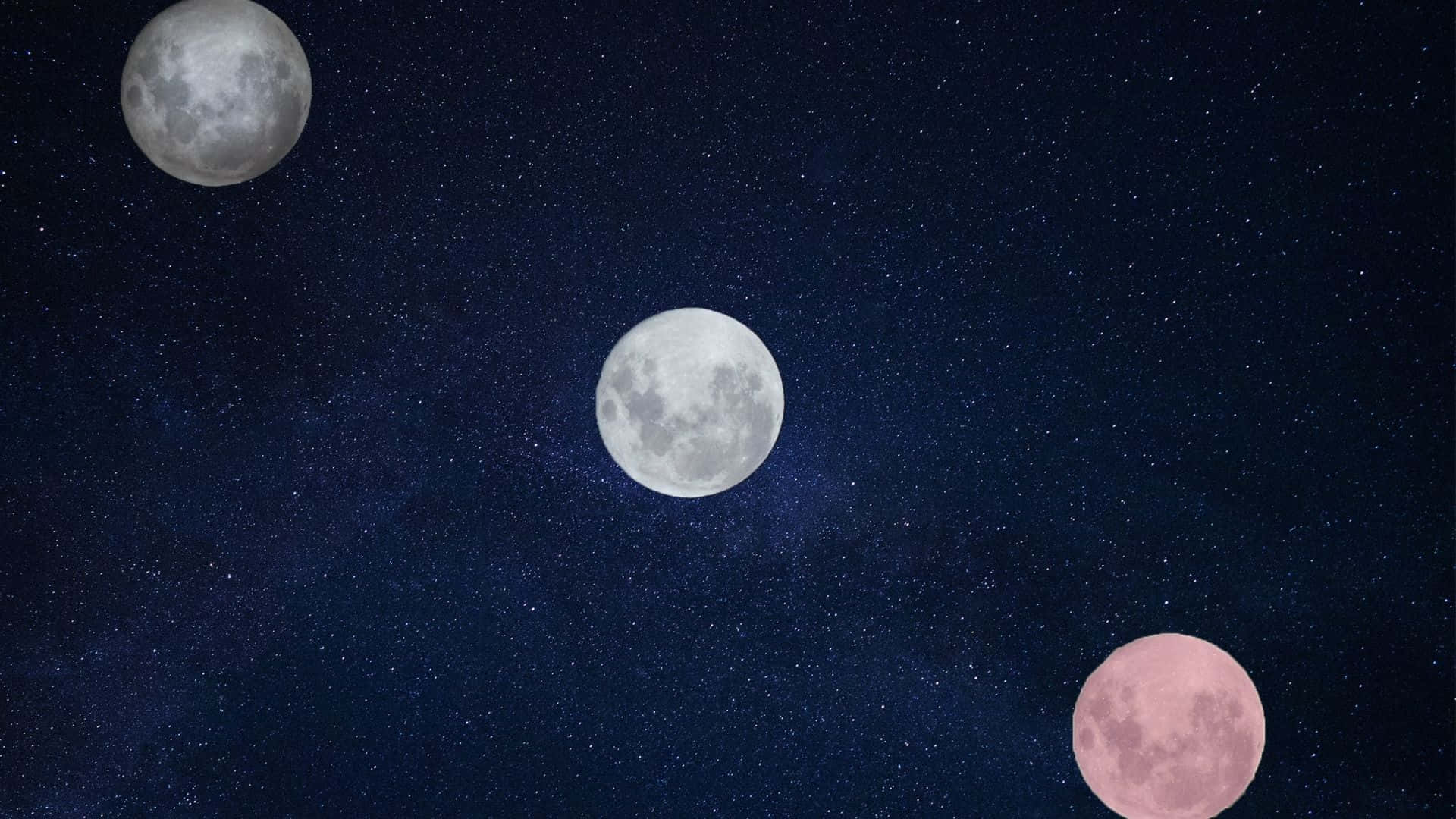 Moon Phase, three moons, starry night sky, Full HD Desktop Wallpaper