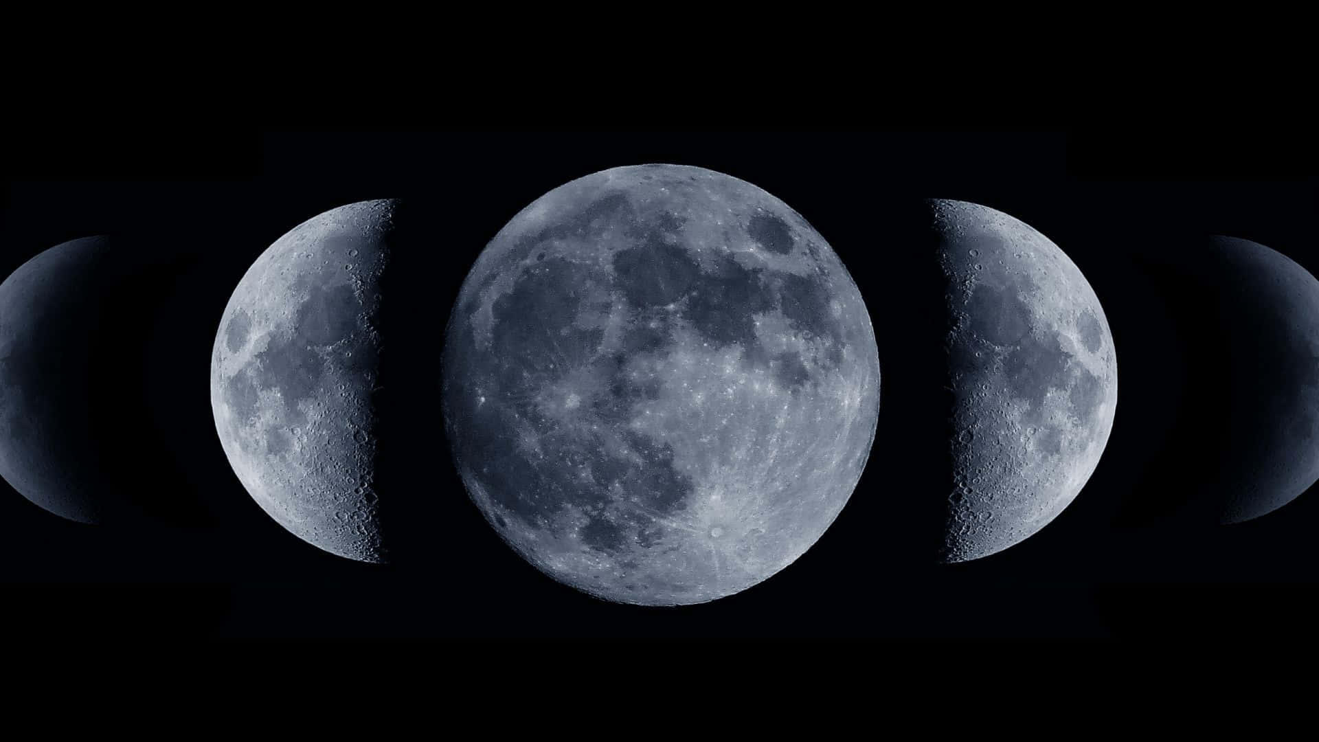Moon Phase, five phases of the moon, deep black void, Full HD Desktop Wallpaper