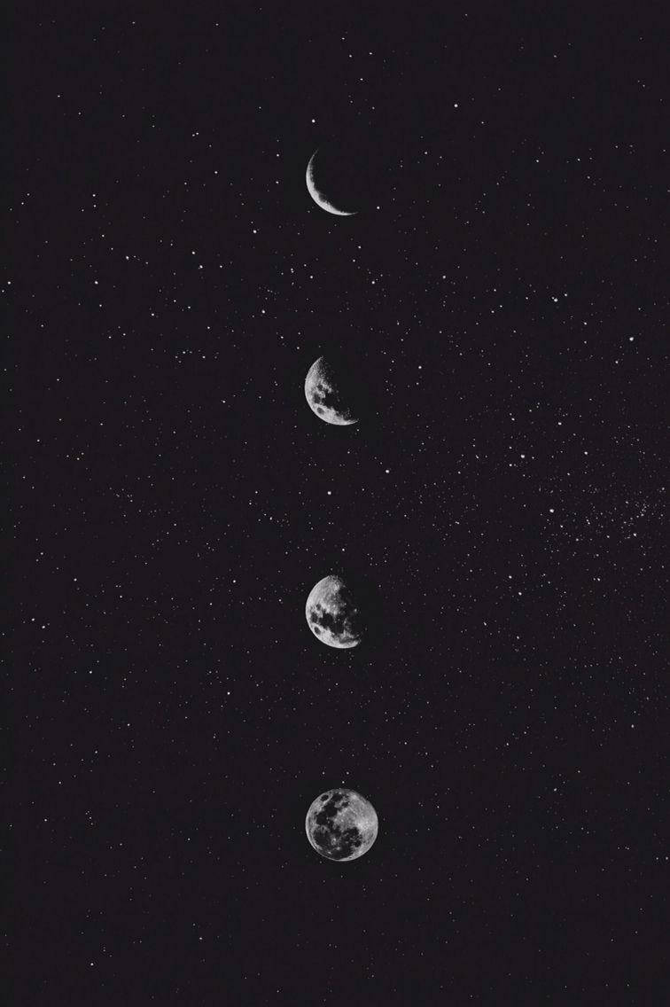 Moon Phases, starry night sky, monochrome, SD Phone Wallpaper