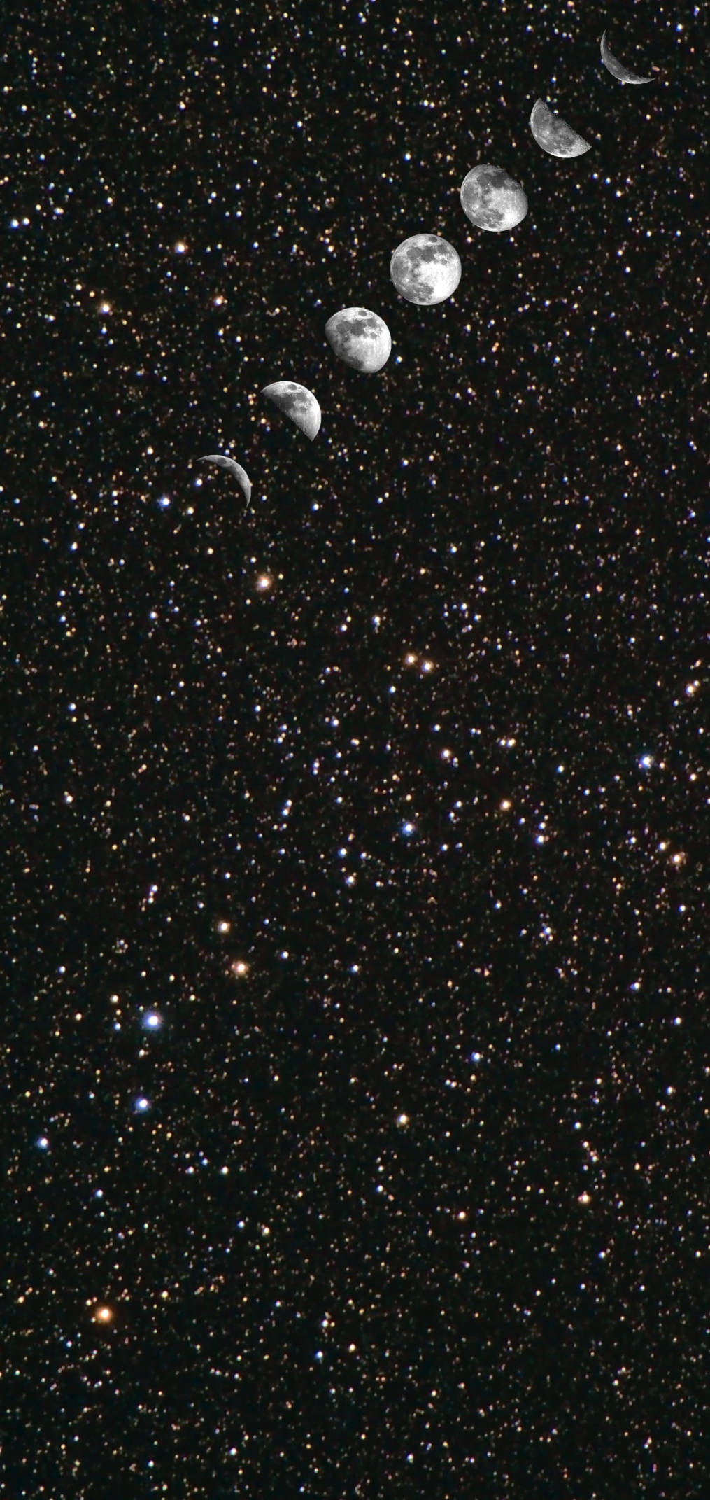 moon phases, star-studded night sky, celestial timeline, Full HD Phone Wallpaper