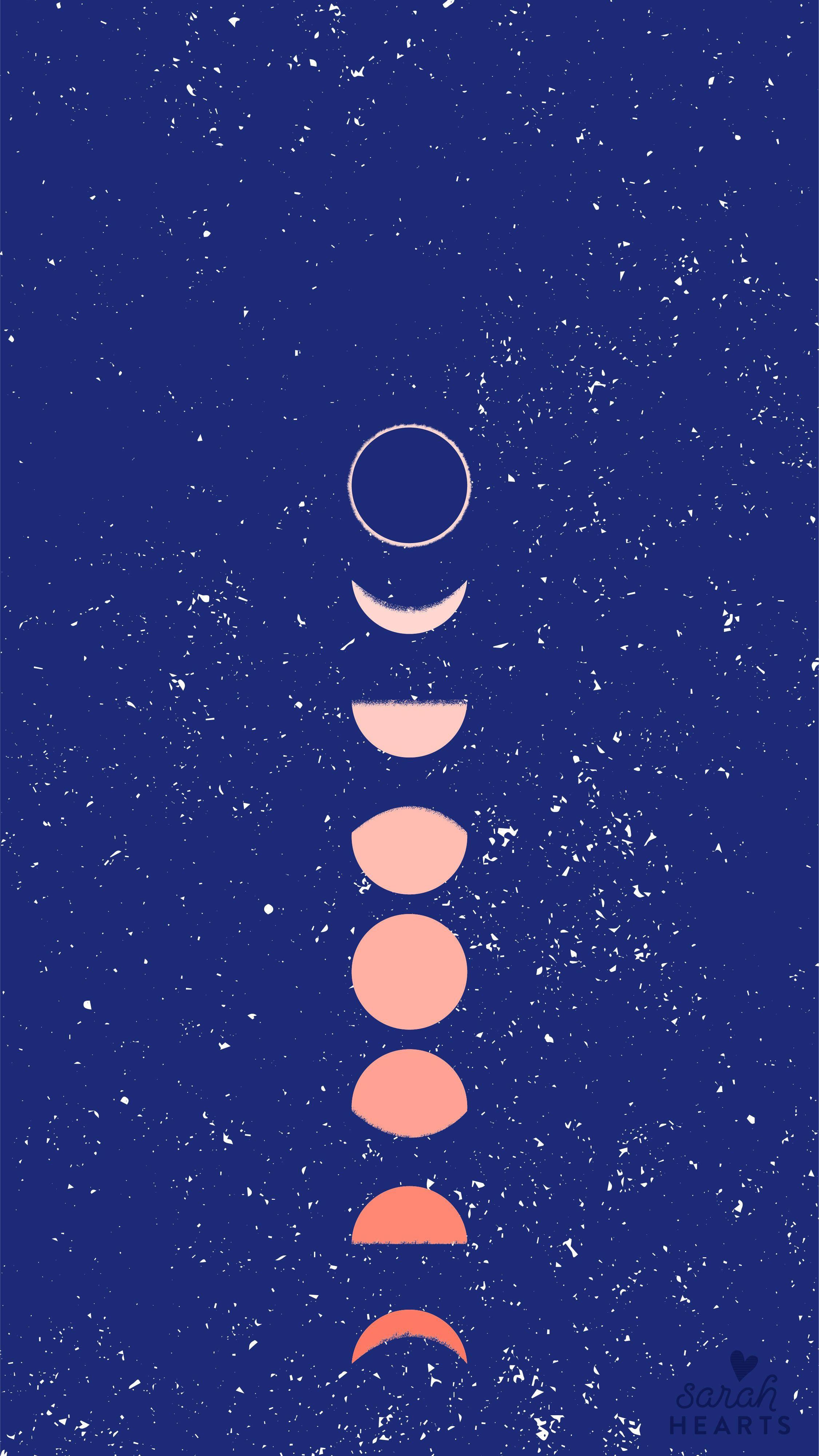 vertical moon phases, navy blue, peach moon phases, 4K Phone Wallpaper