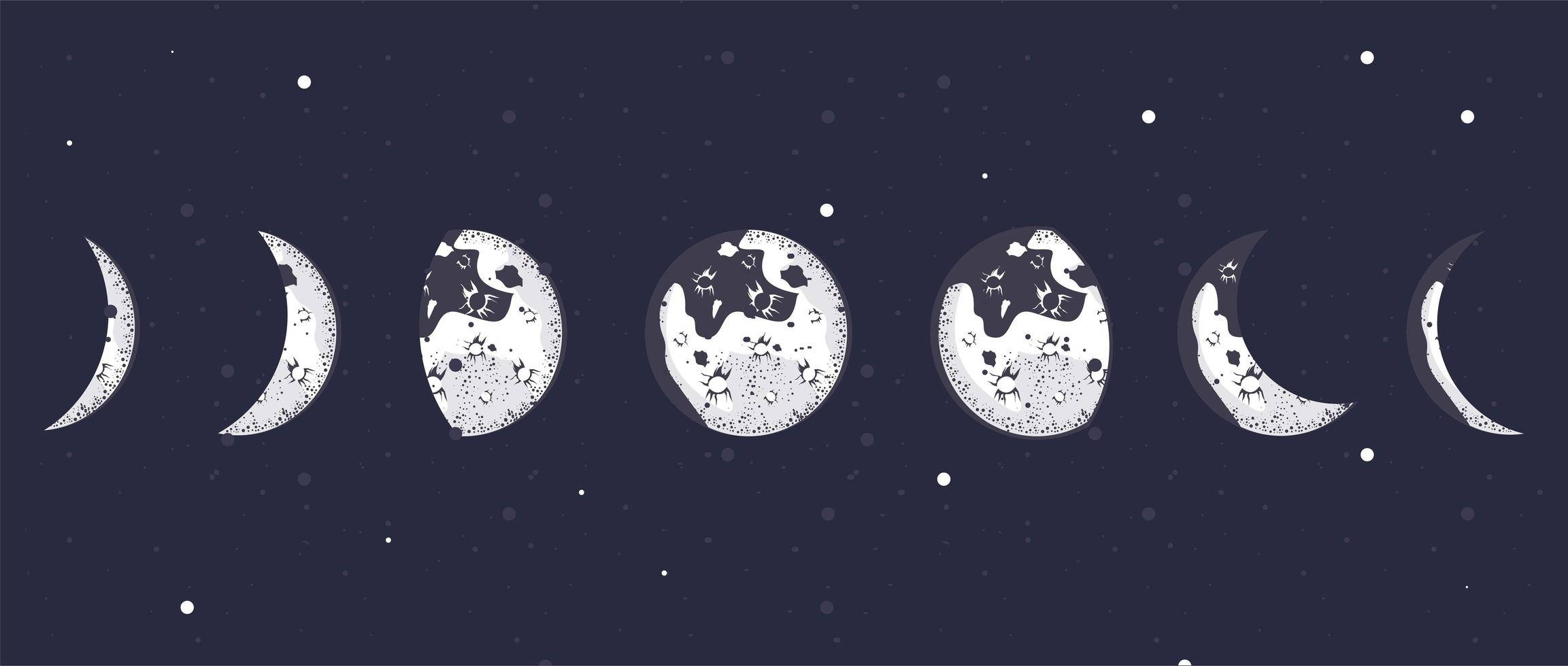 abstract moon phases, navy blue, starry night sky, Full HD Desktop Wallpaper