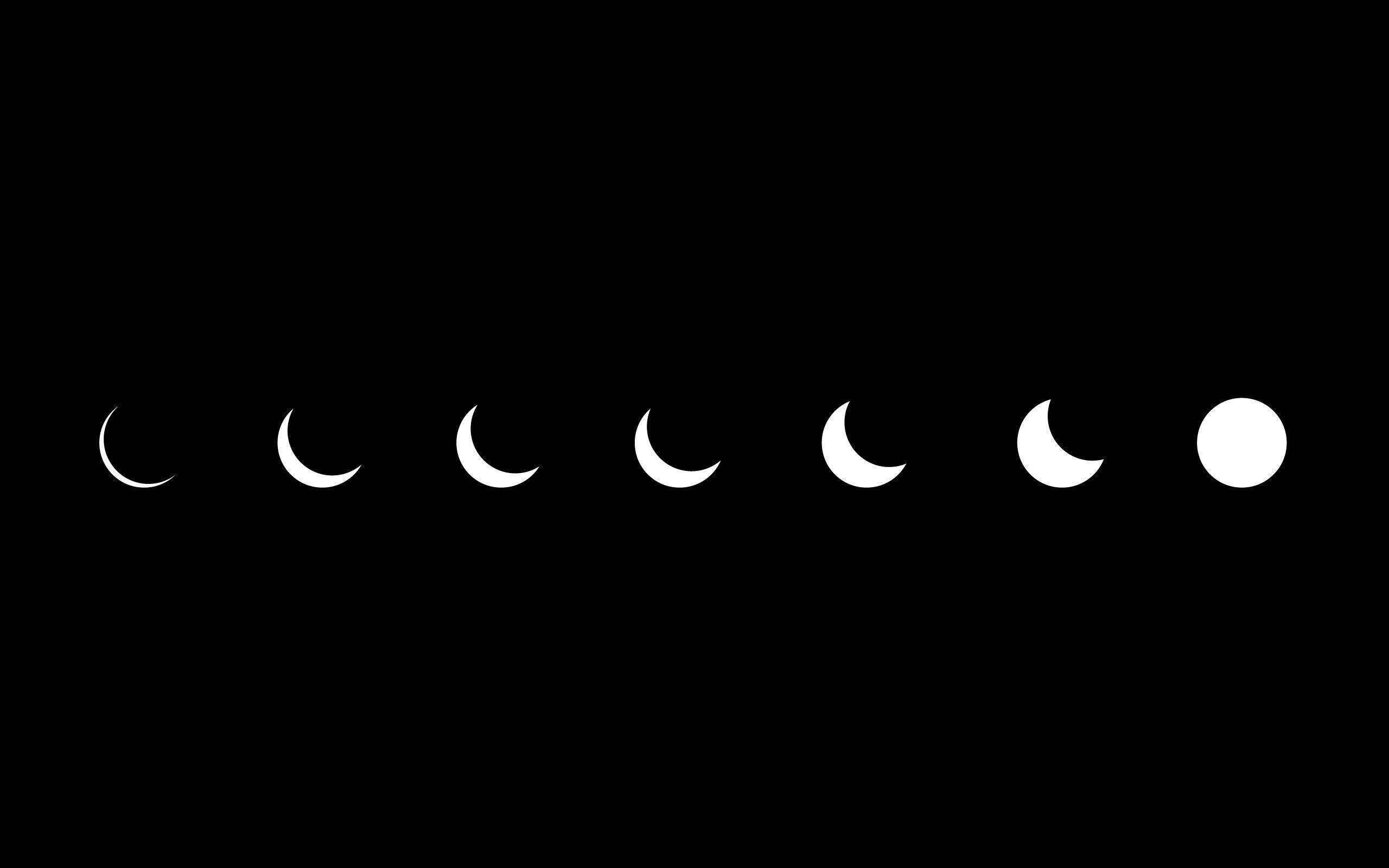 black and white aesthetic, crescent moon phases, full moon, 2K Desktop Wallpaper