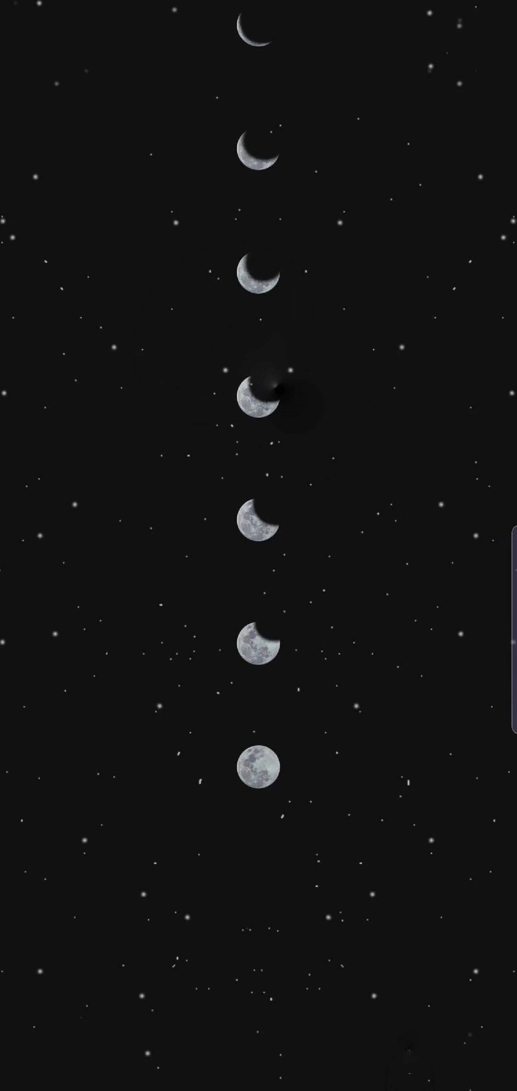 moons and stars punch hole 4k, crescent to full moon, starry night sky, 4K Phone Wallpaper