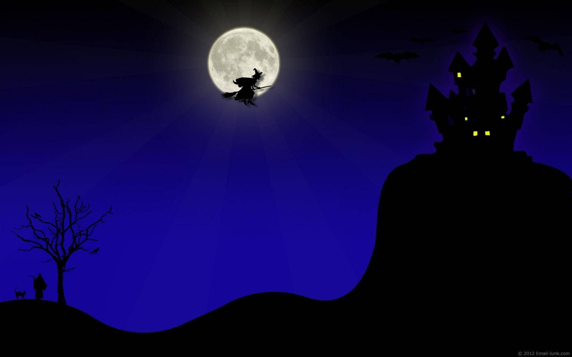 witch, broomstick, full moon, Full HD Desktop Wallpaper